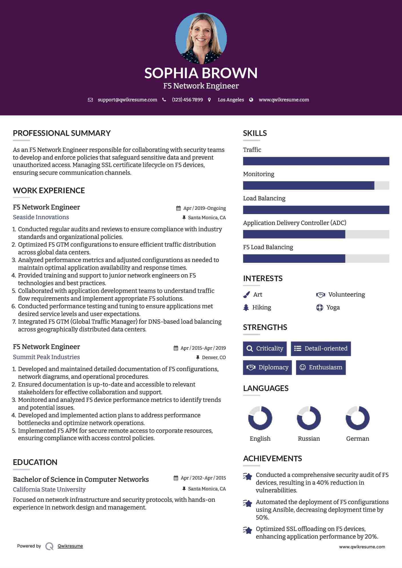 F5 Network Engineer Resume Example