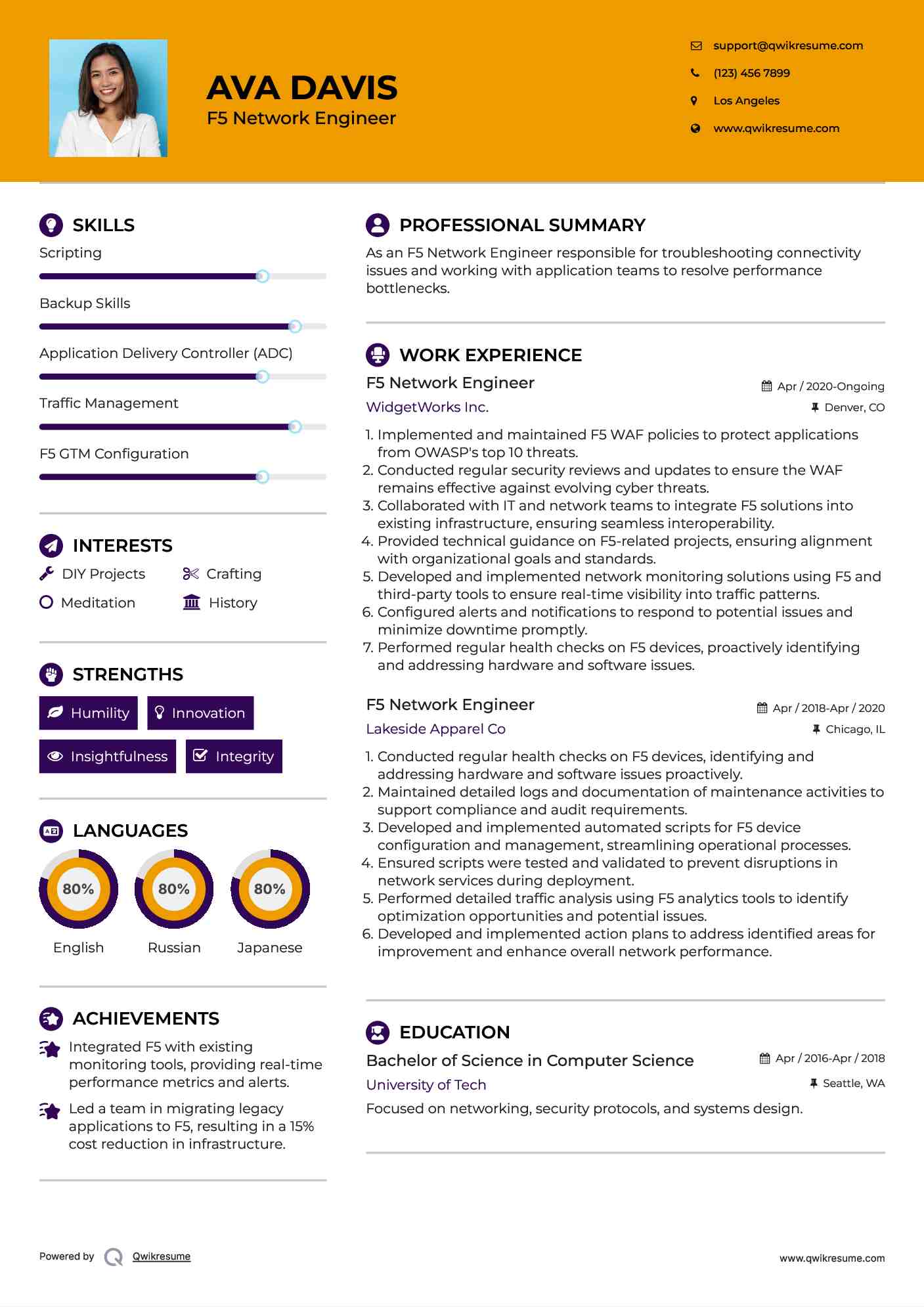 F5 Network Engineer Resume Example