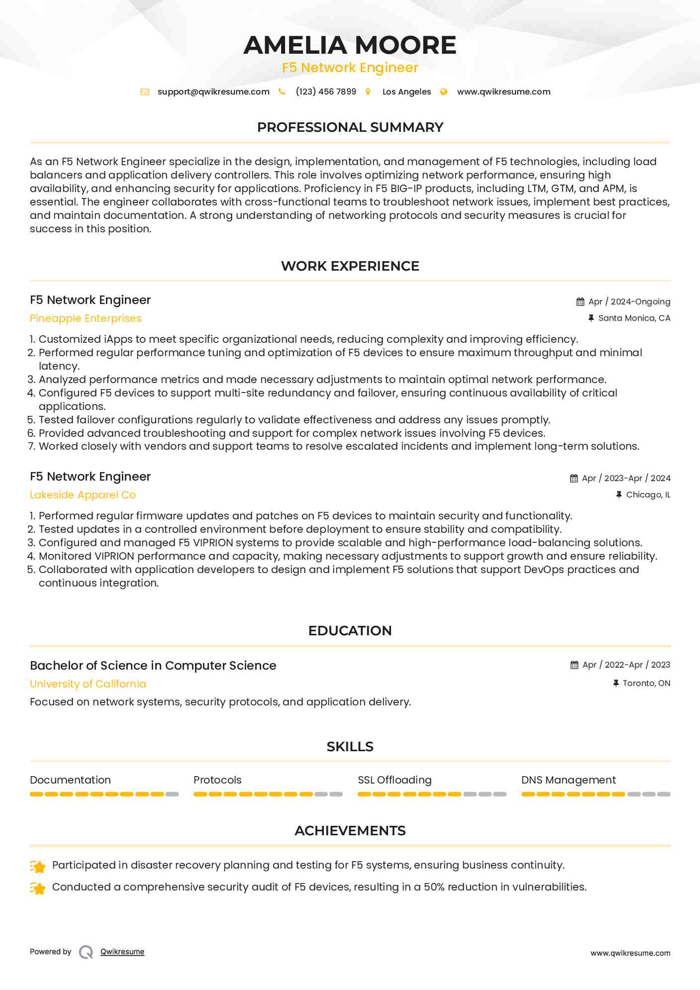 F5 Network Engineer Resume Format