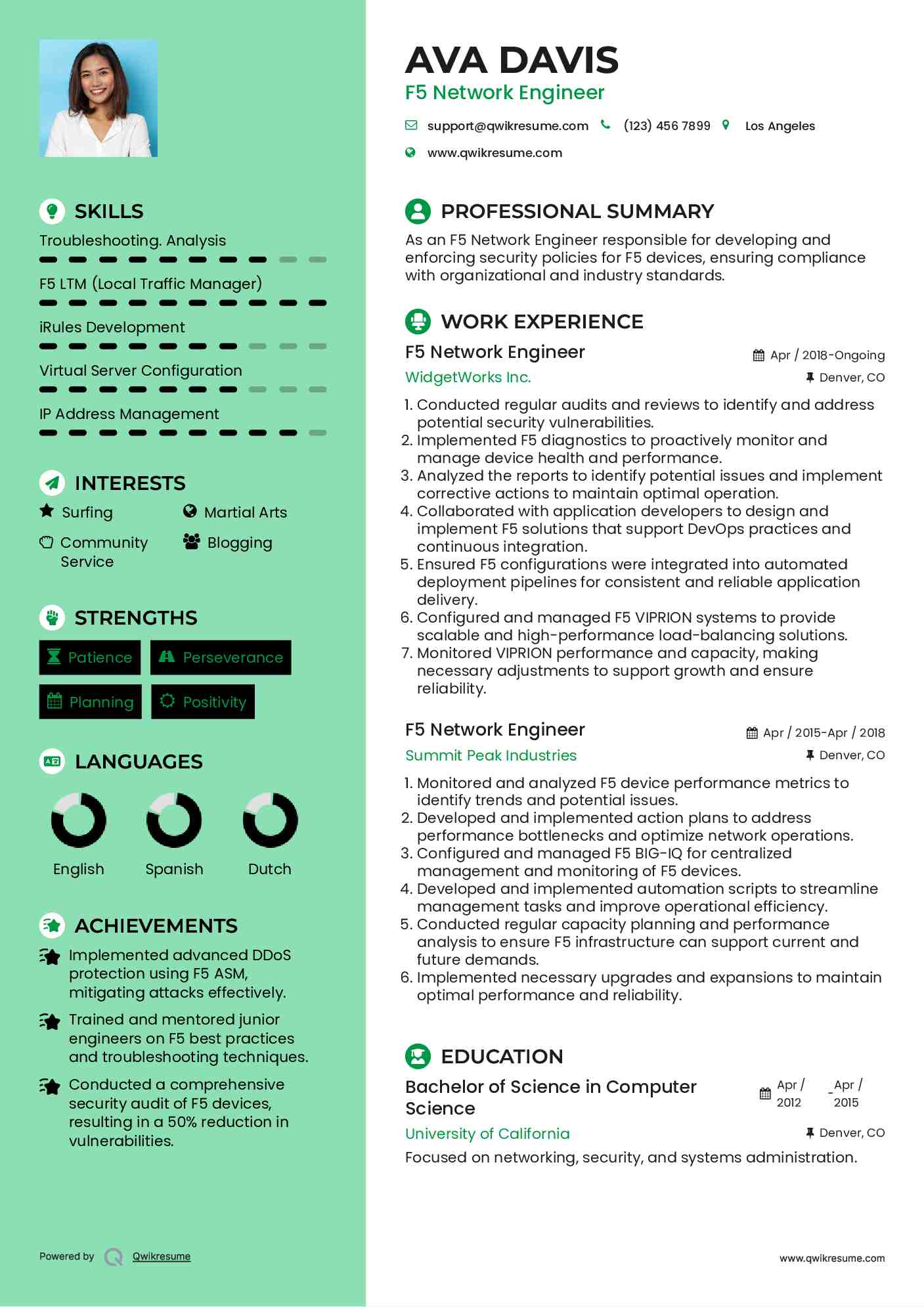 F5 Network Engineer Resume Example