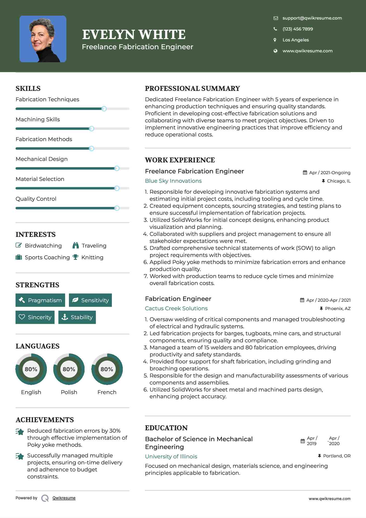 Freelance Fabrication Engineer Resume Format