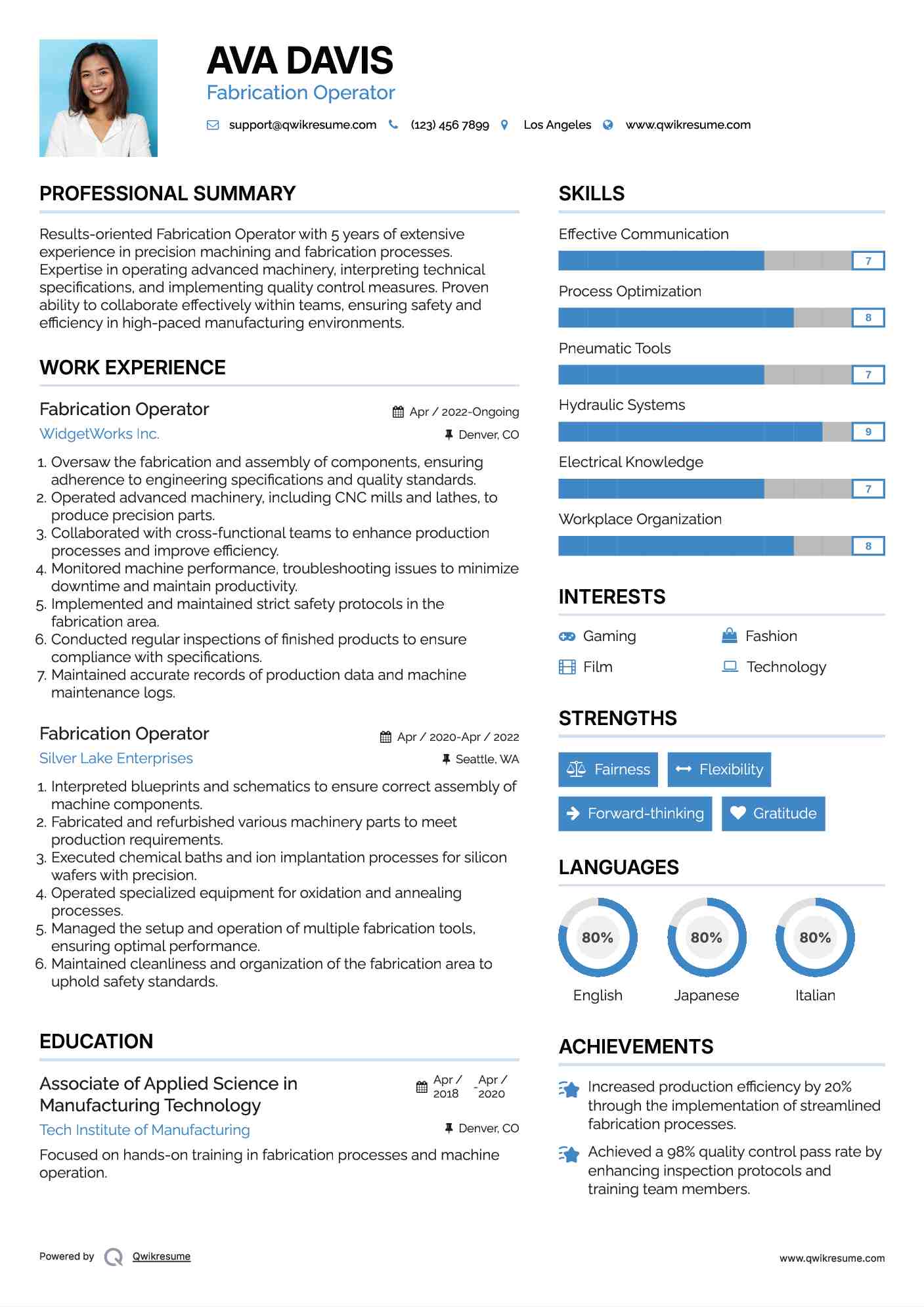 Fabrication Operator Resume Format