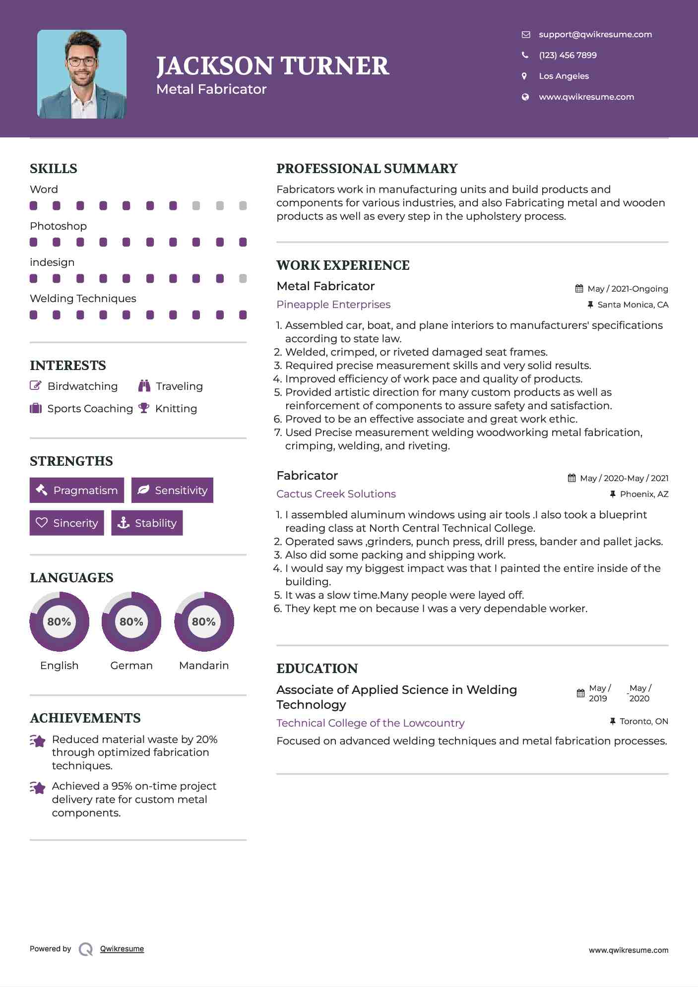 Metal Fabricator Resume Sample