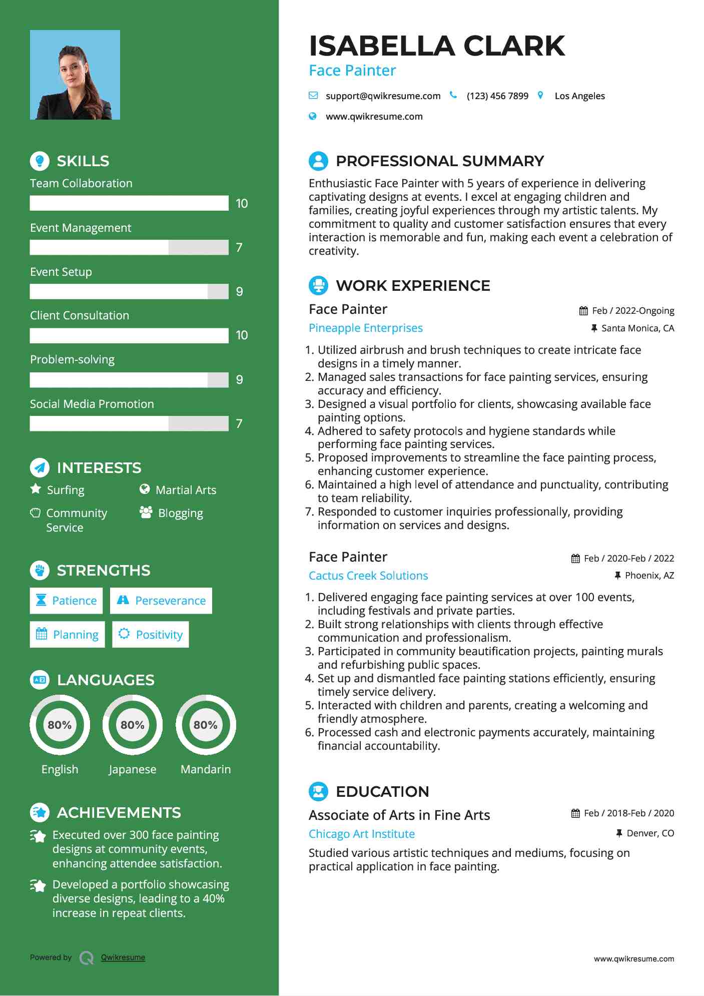 Face Painter Resume Template