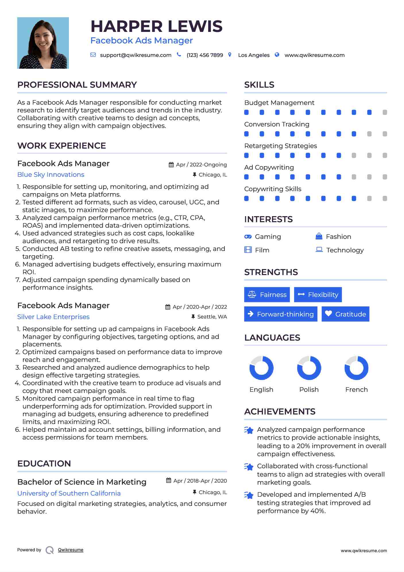 Facebook Ads Manager Resume Format
