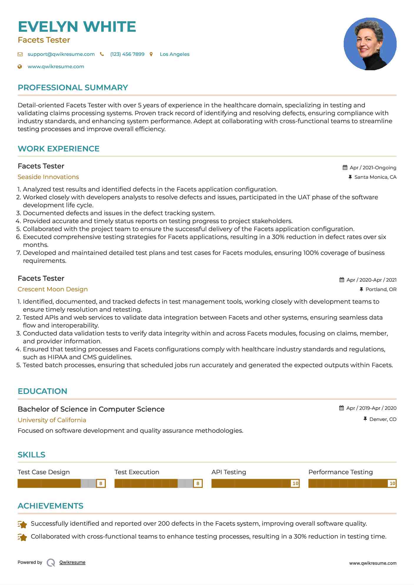 Facets Tester Resume Example