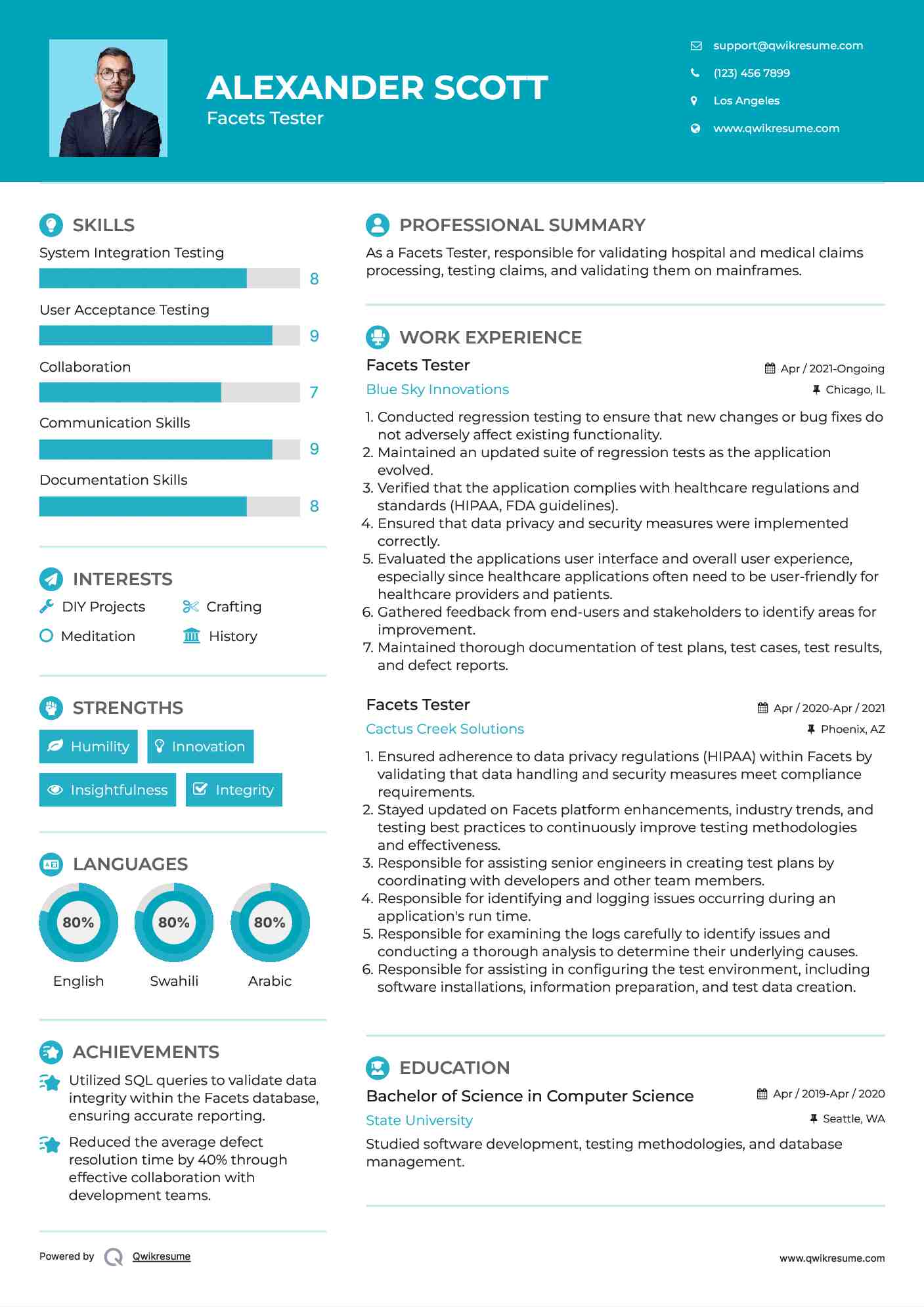 Facets Tester Resume Template