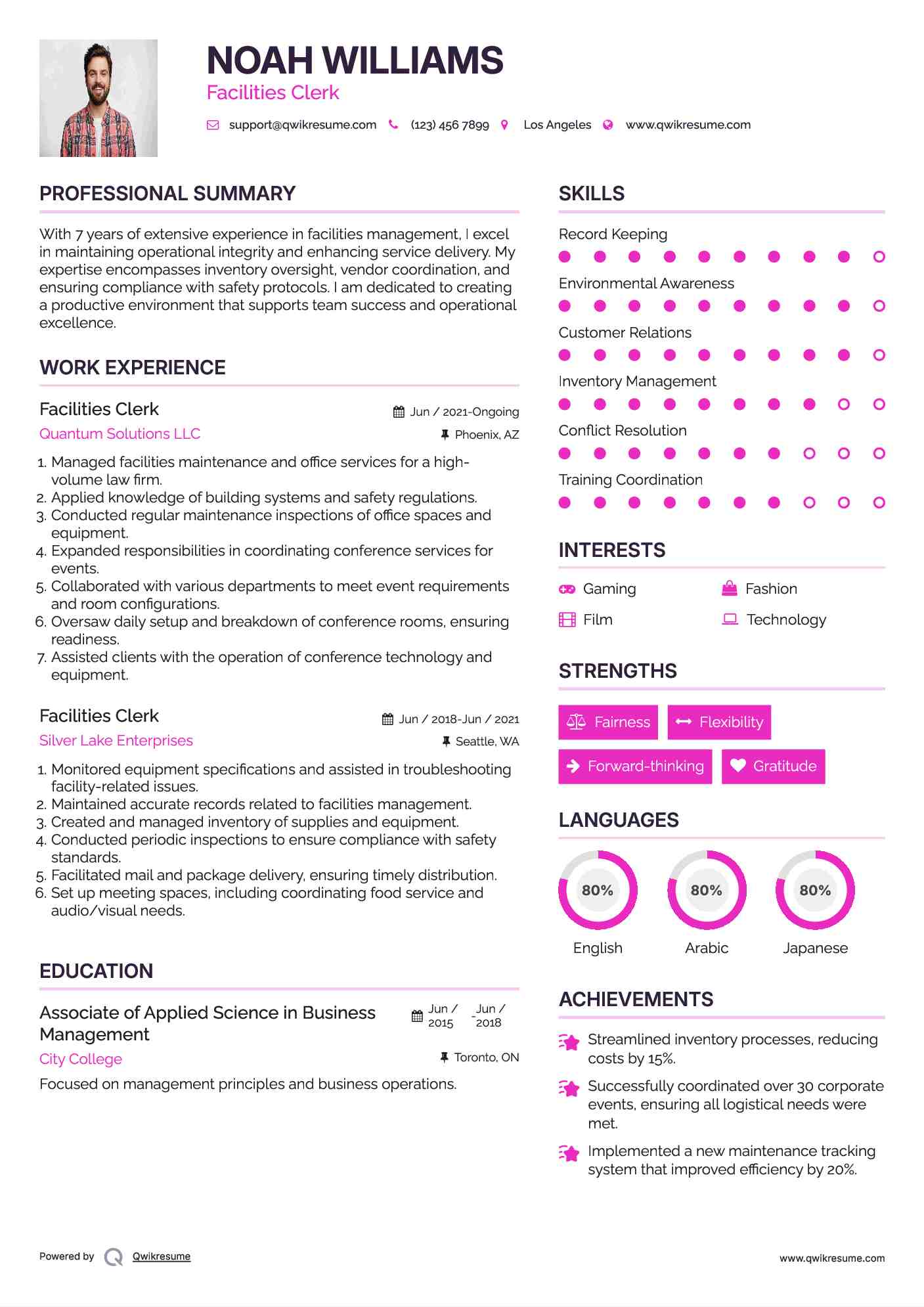 Facilities Clerk Resume Model