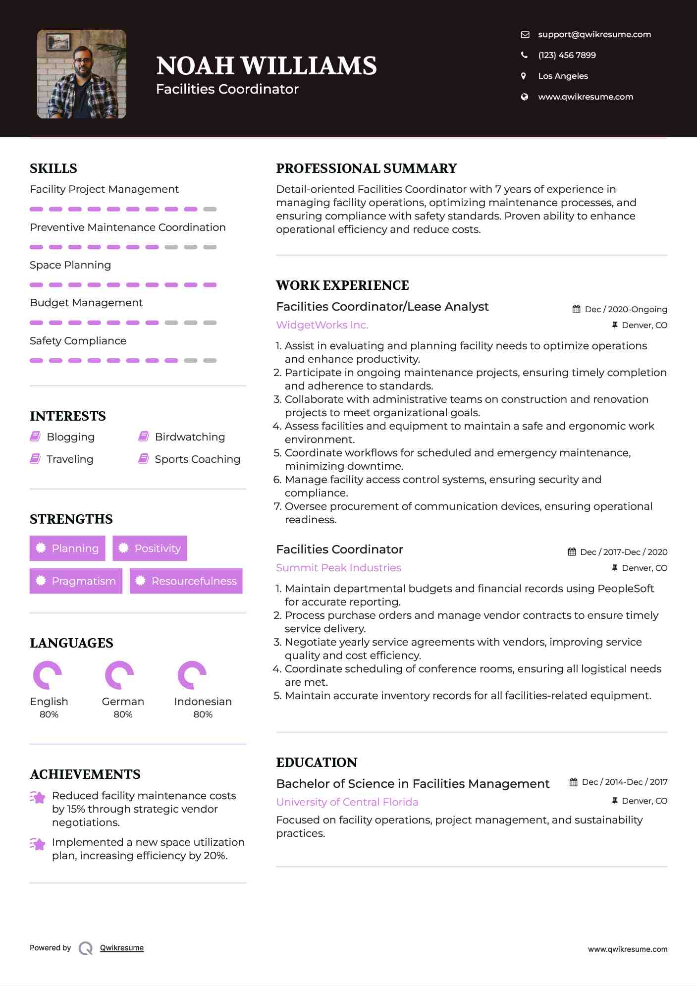 Facilities Coordinator/Lease Analyst Resume Model