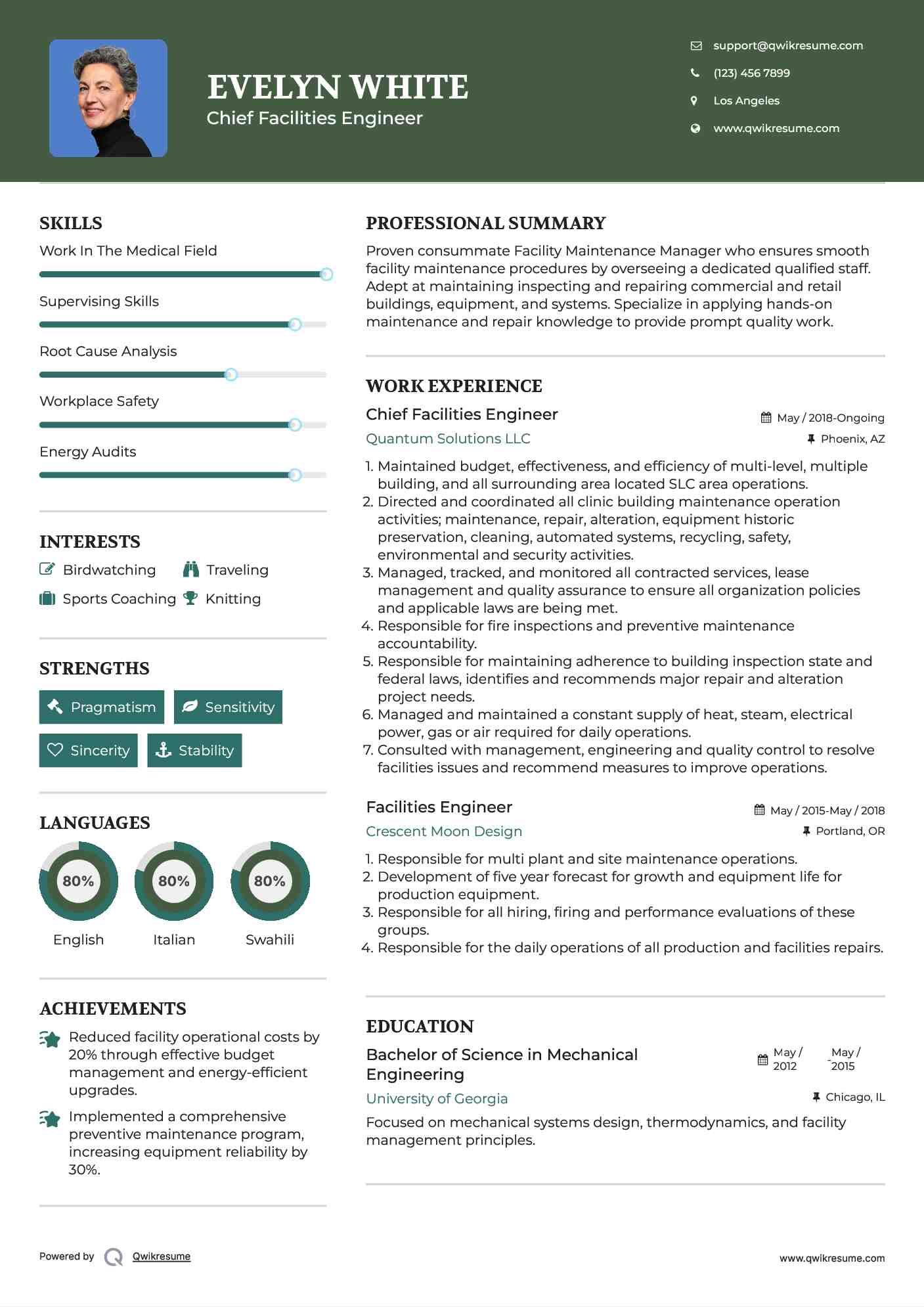 Chief Facilities Engineer Resume Format