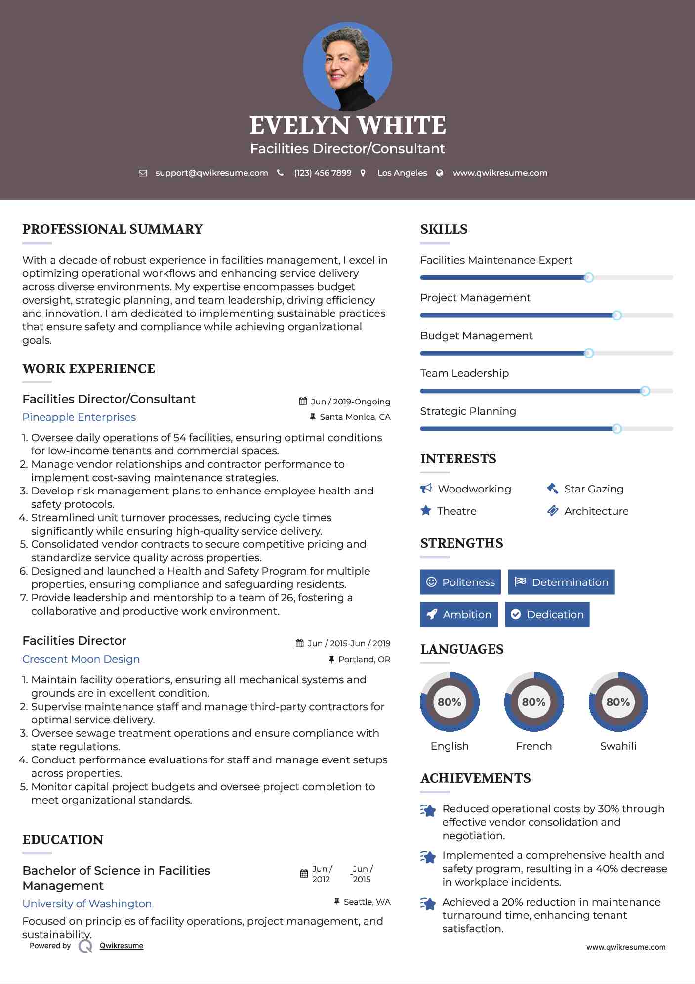 Facilities Director/Consultant Resume Format