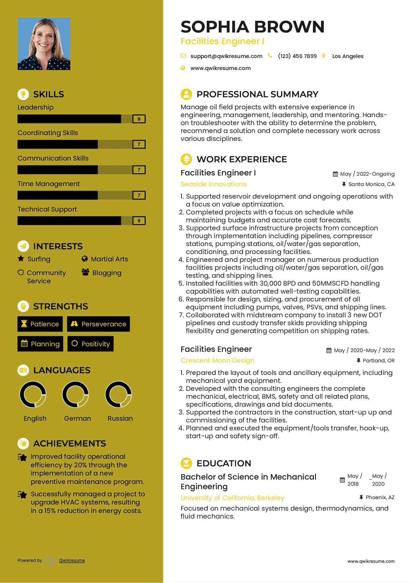 Facilities Engineer I Resume Model