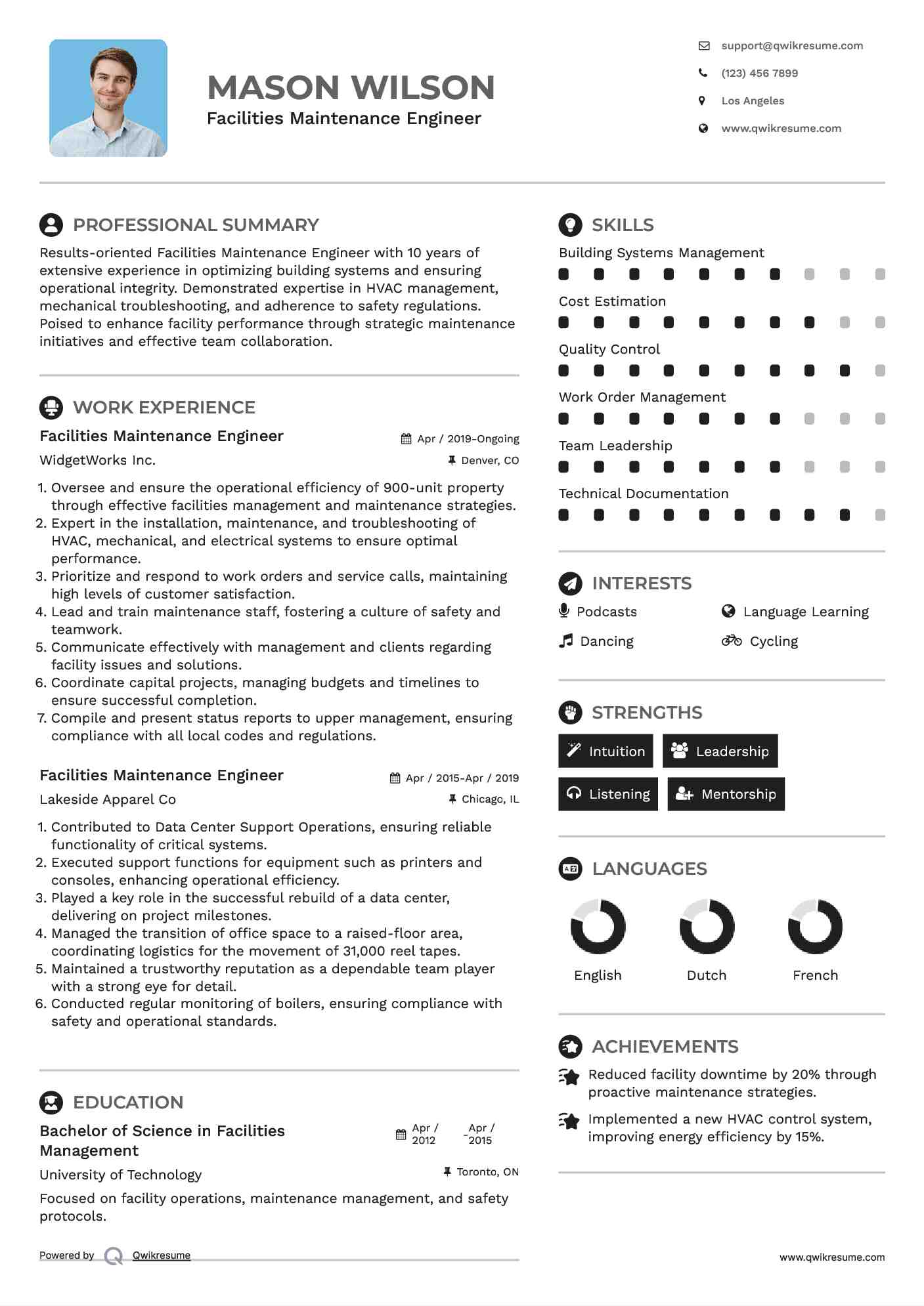Facilities Maintenance Engineer Resume Format