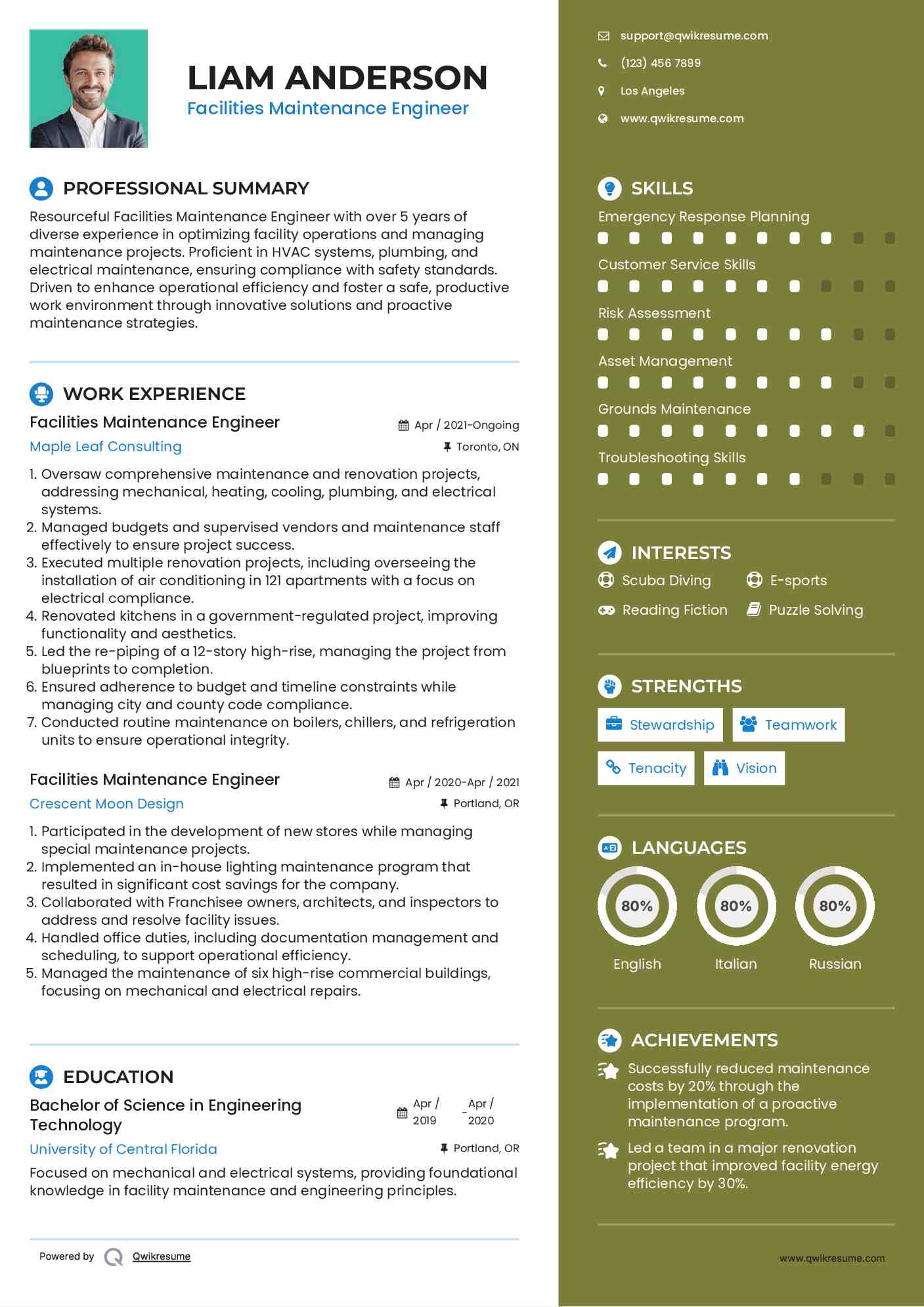 Facilities Maintenance Engineer Resume Example