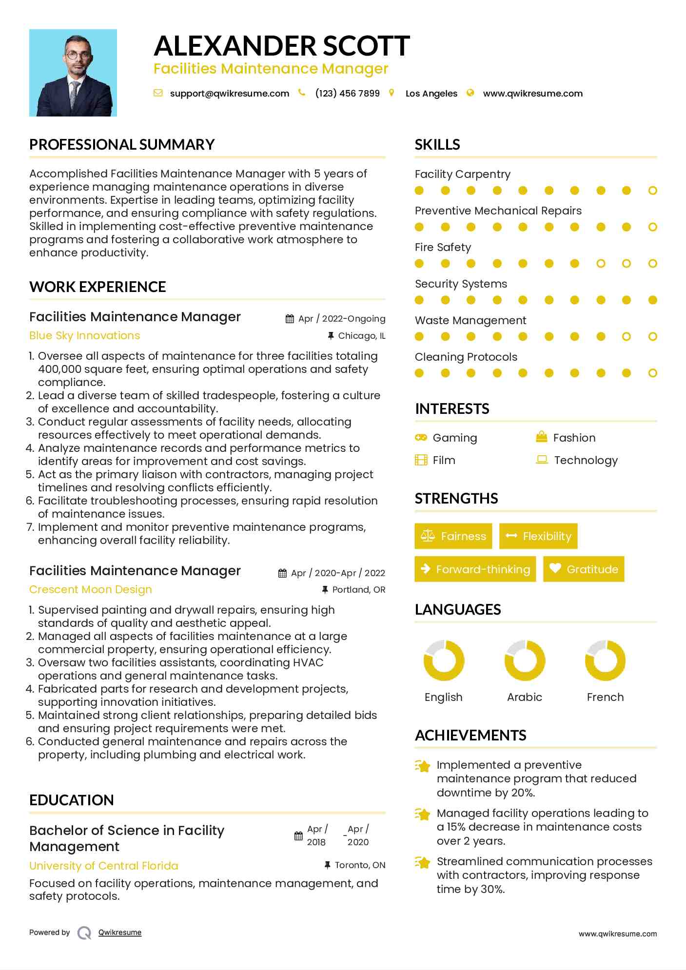 Facilities Maintenance Manager Resume Template