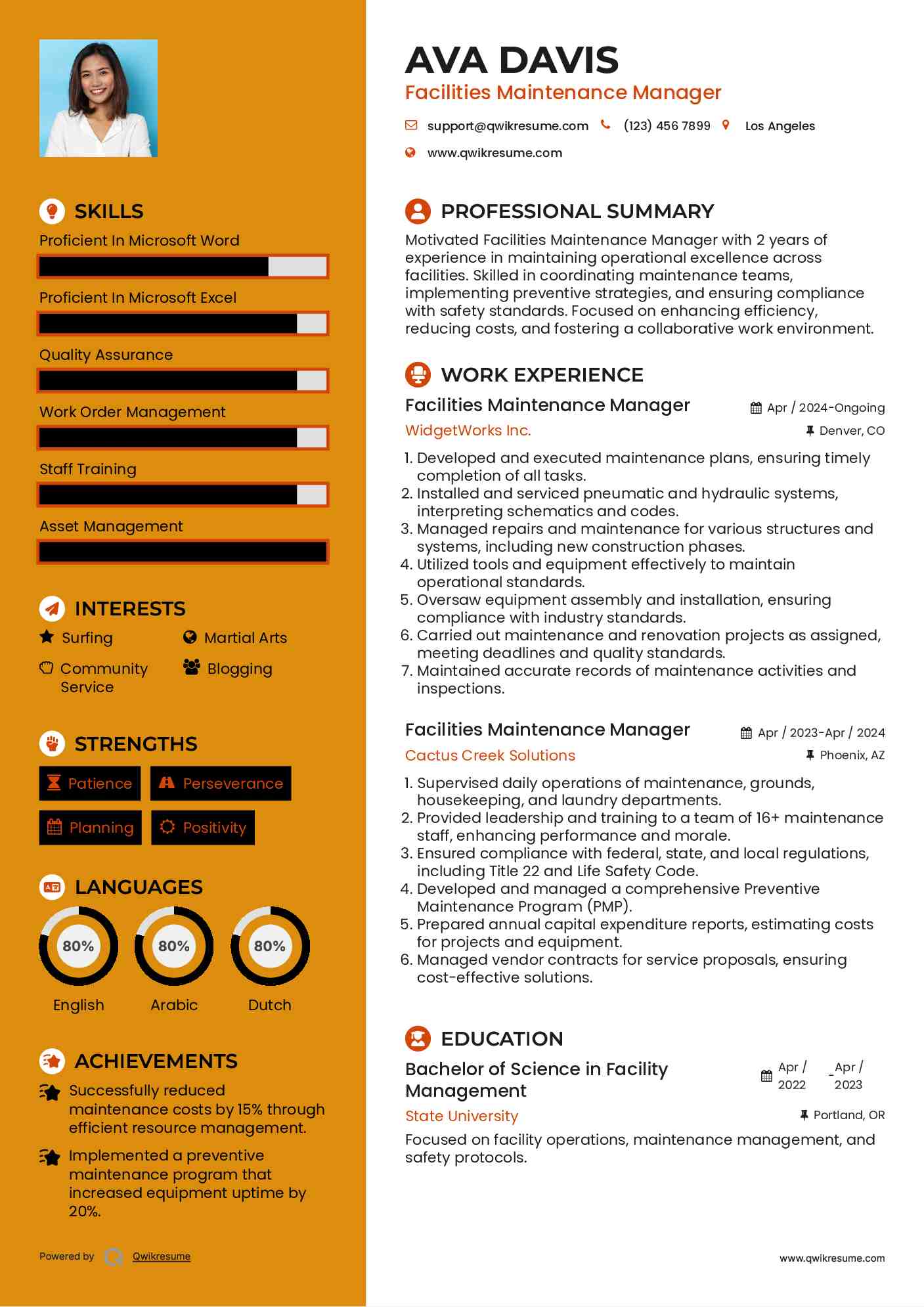 Facilities Maintenance Manager Resume Template