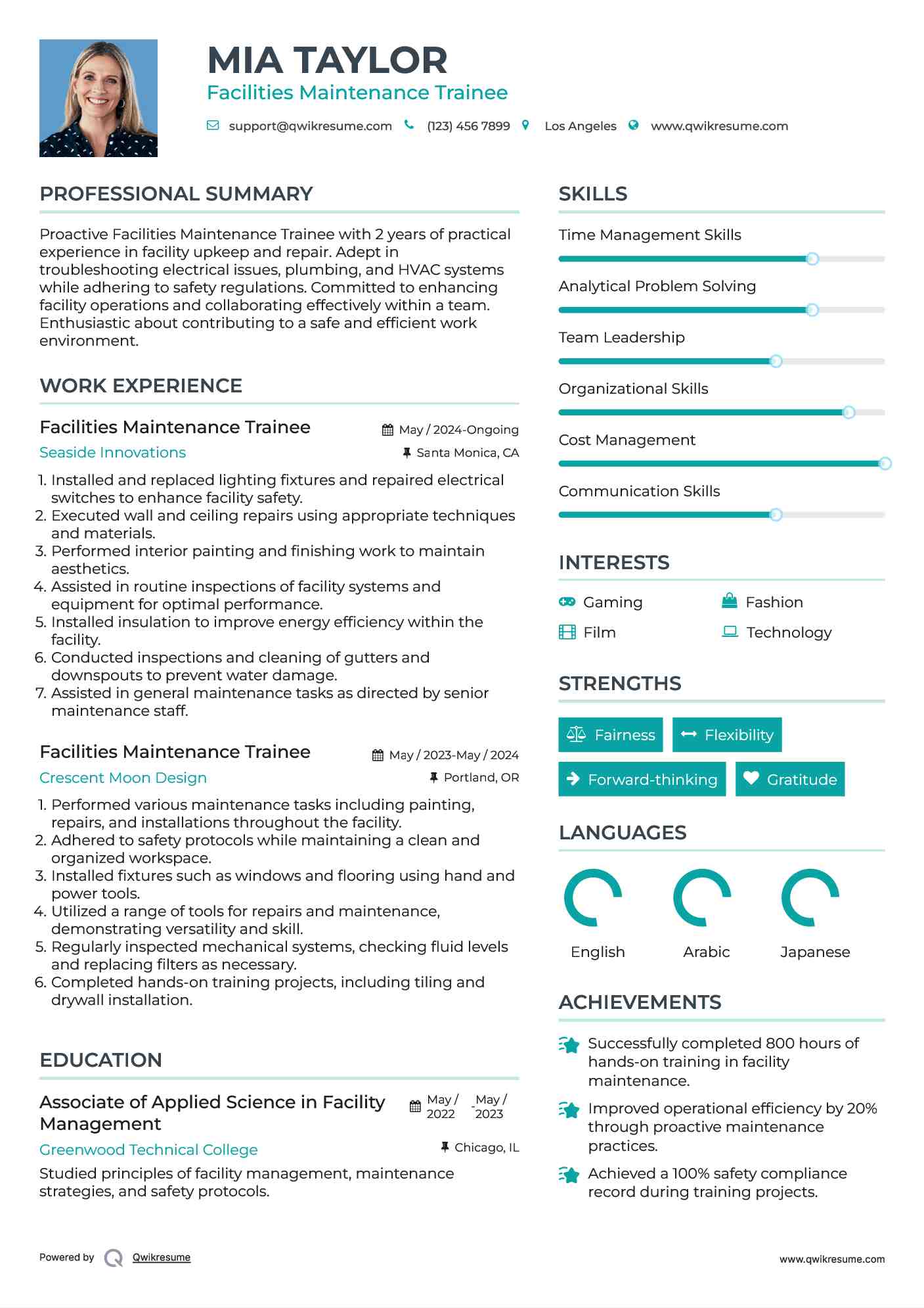 Facilities Maintenance Trainee Resume Model