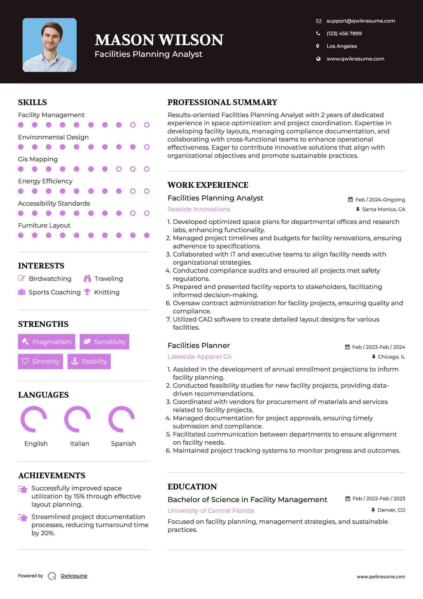 Facilities Planning Analyst Resume Template