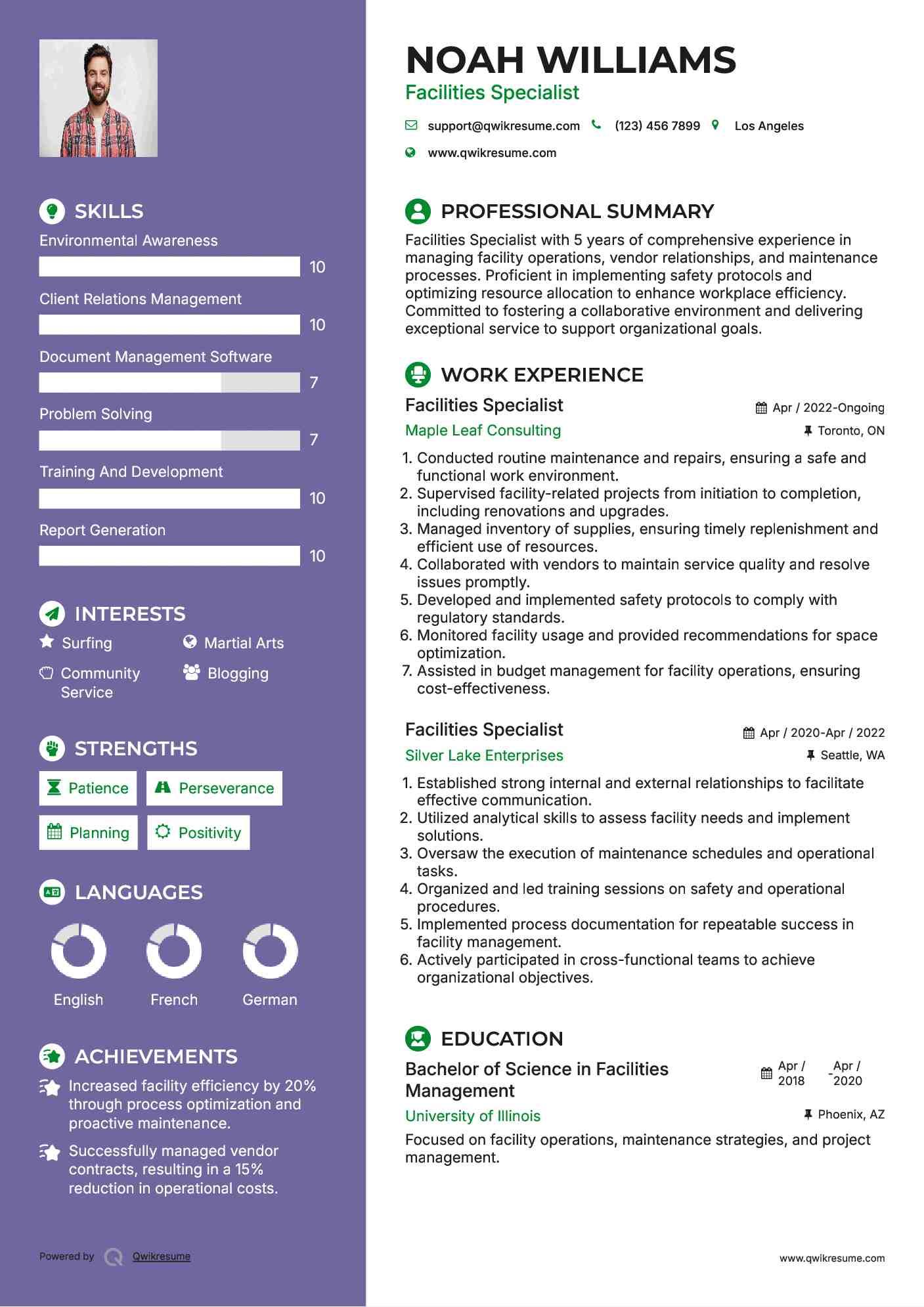 Facilities Specialist Resume Format