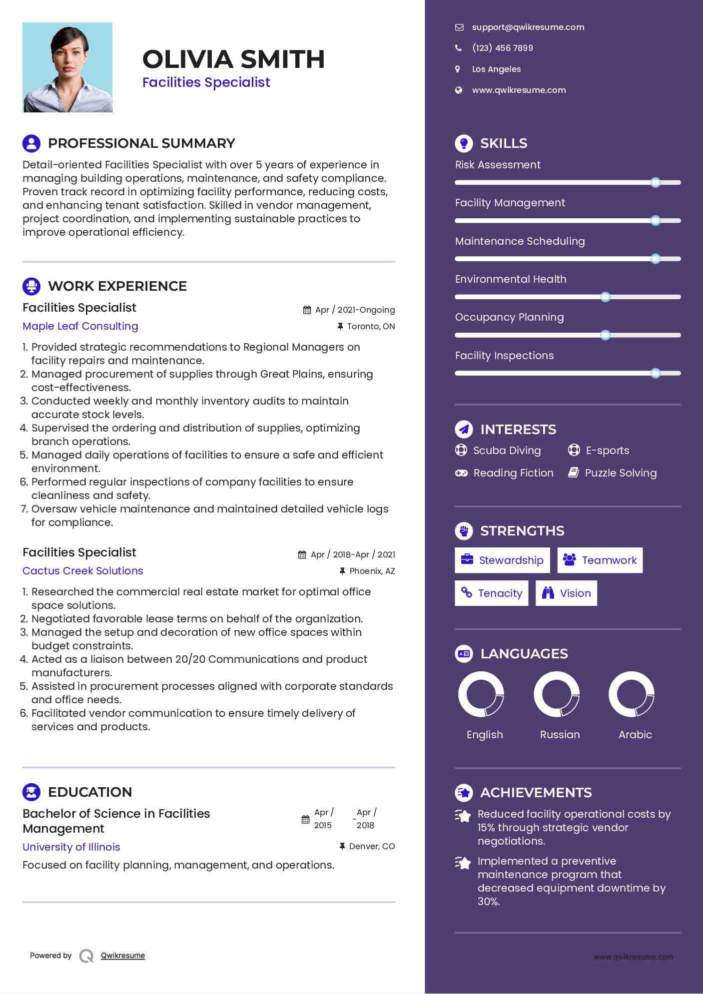 Facilities Specialist Resume Model