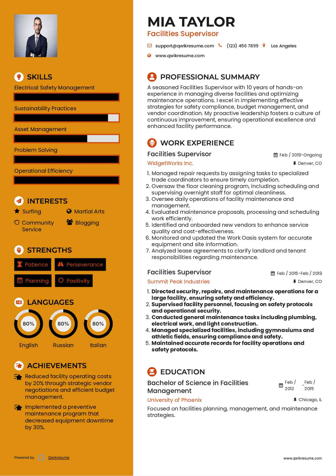 Facilities Supervisor Resume Template