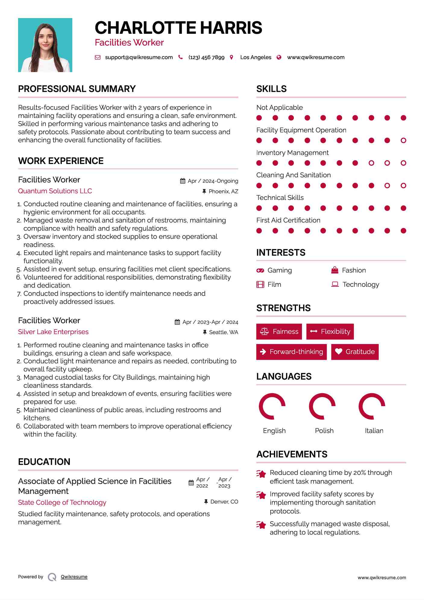 Facilities Worker Resume Model