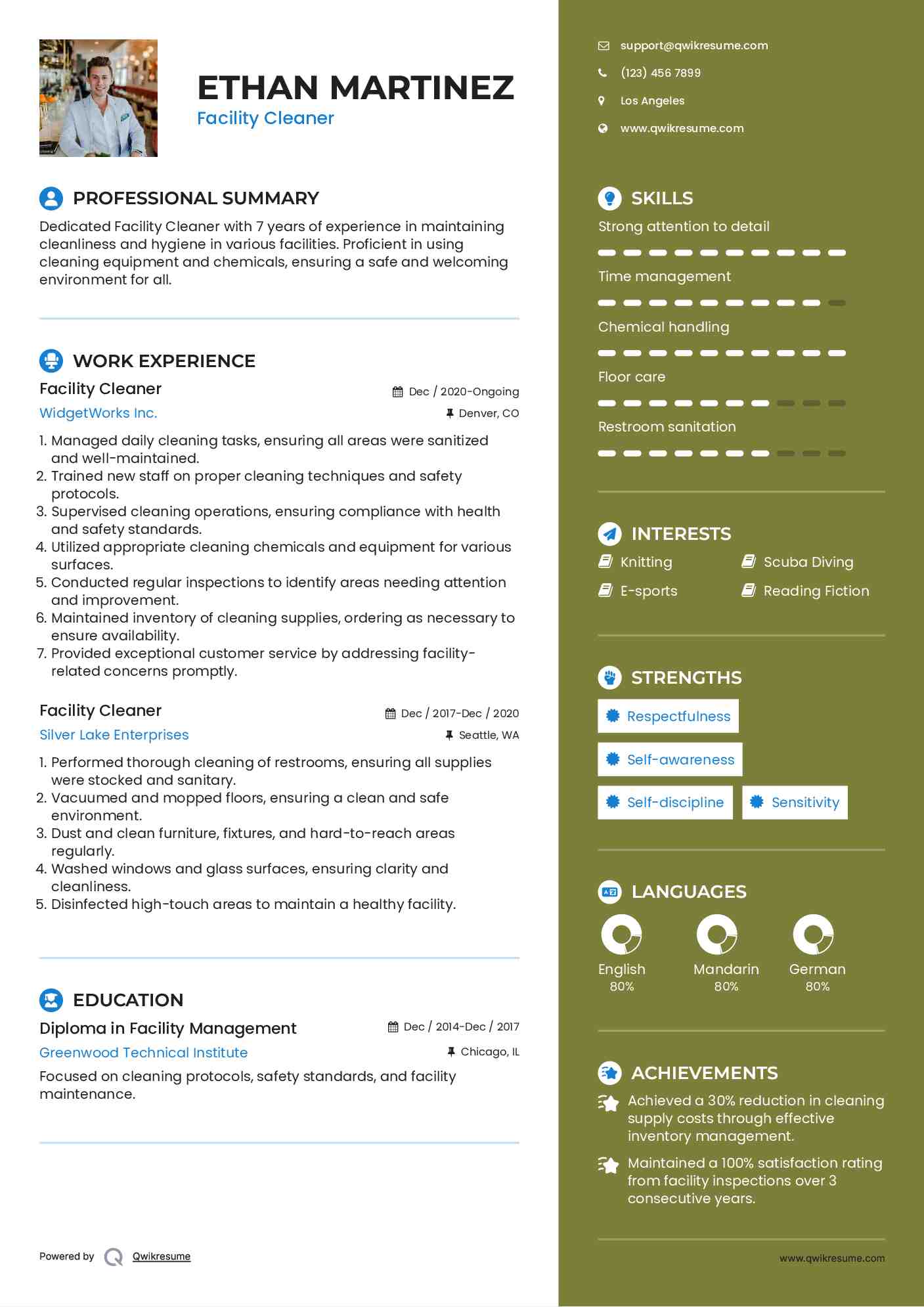 Facility Cleaner Resume Model