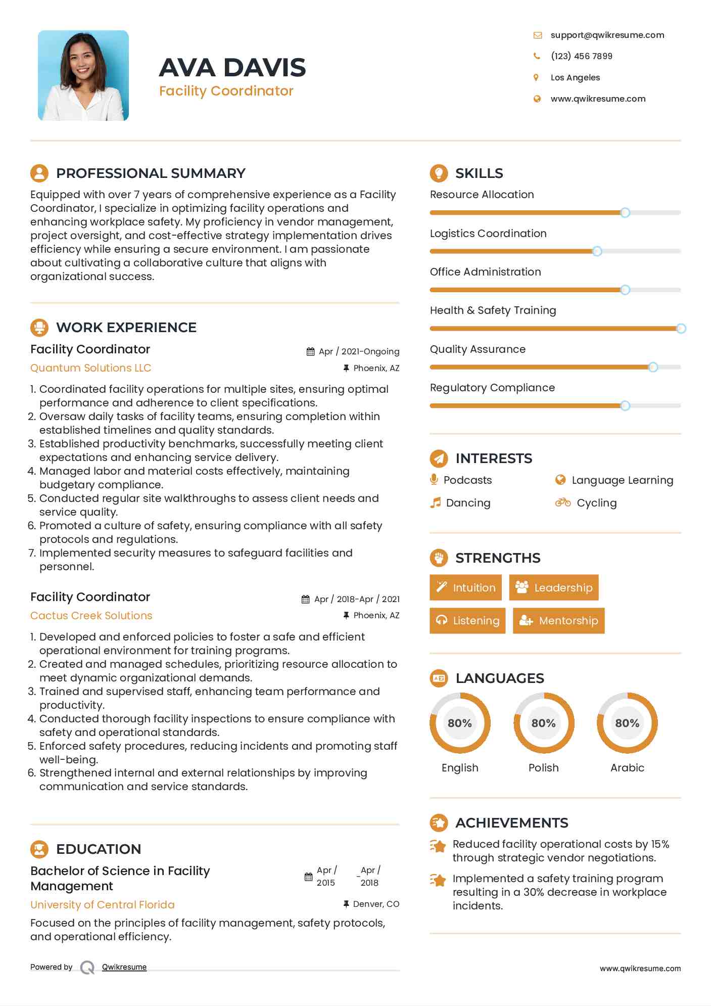 Facility Coordinator Resume Format