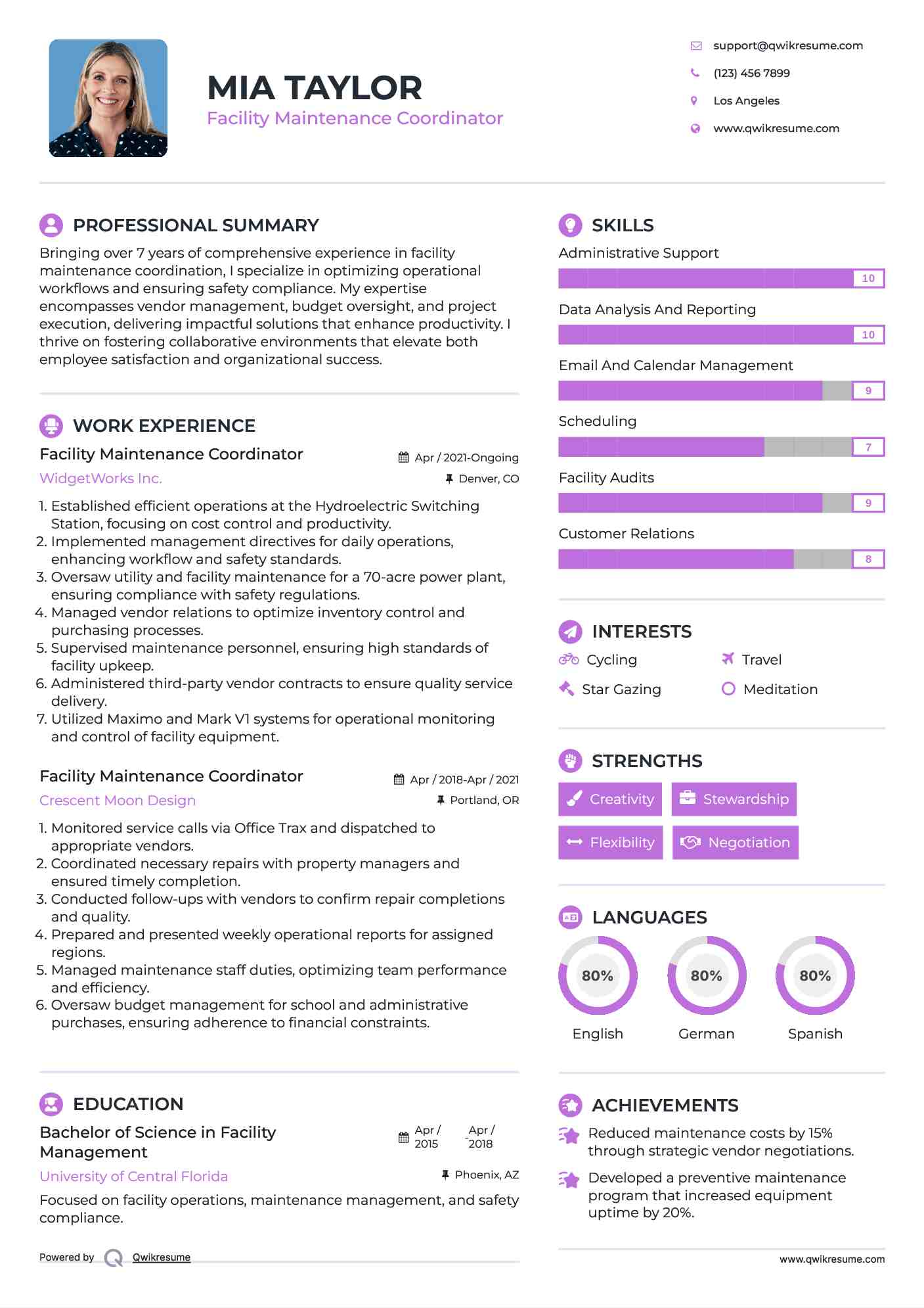 Facility Maintenance Coordinator Resume Format