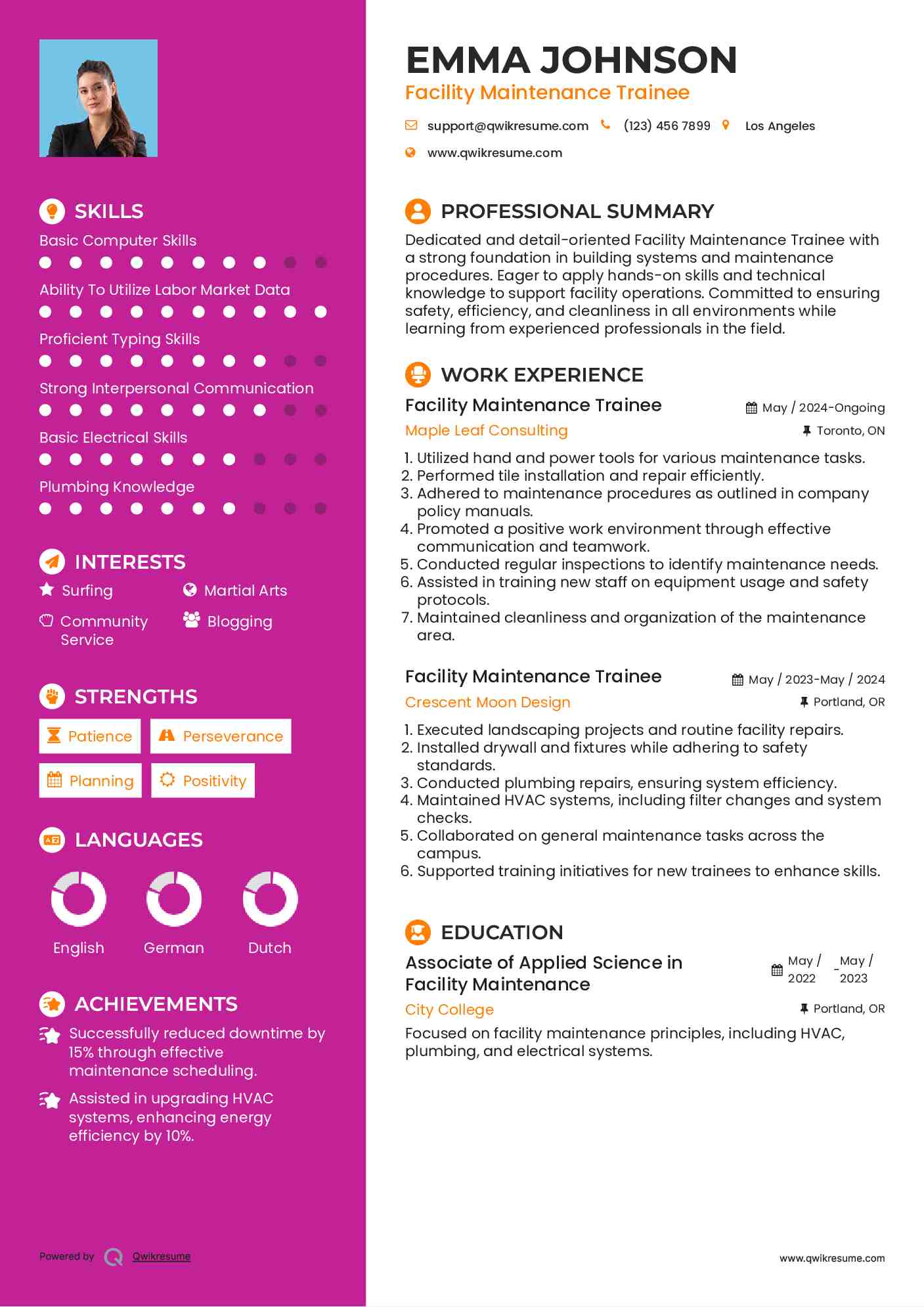 Facility Maintenance Trainee Resume Model