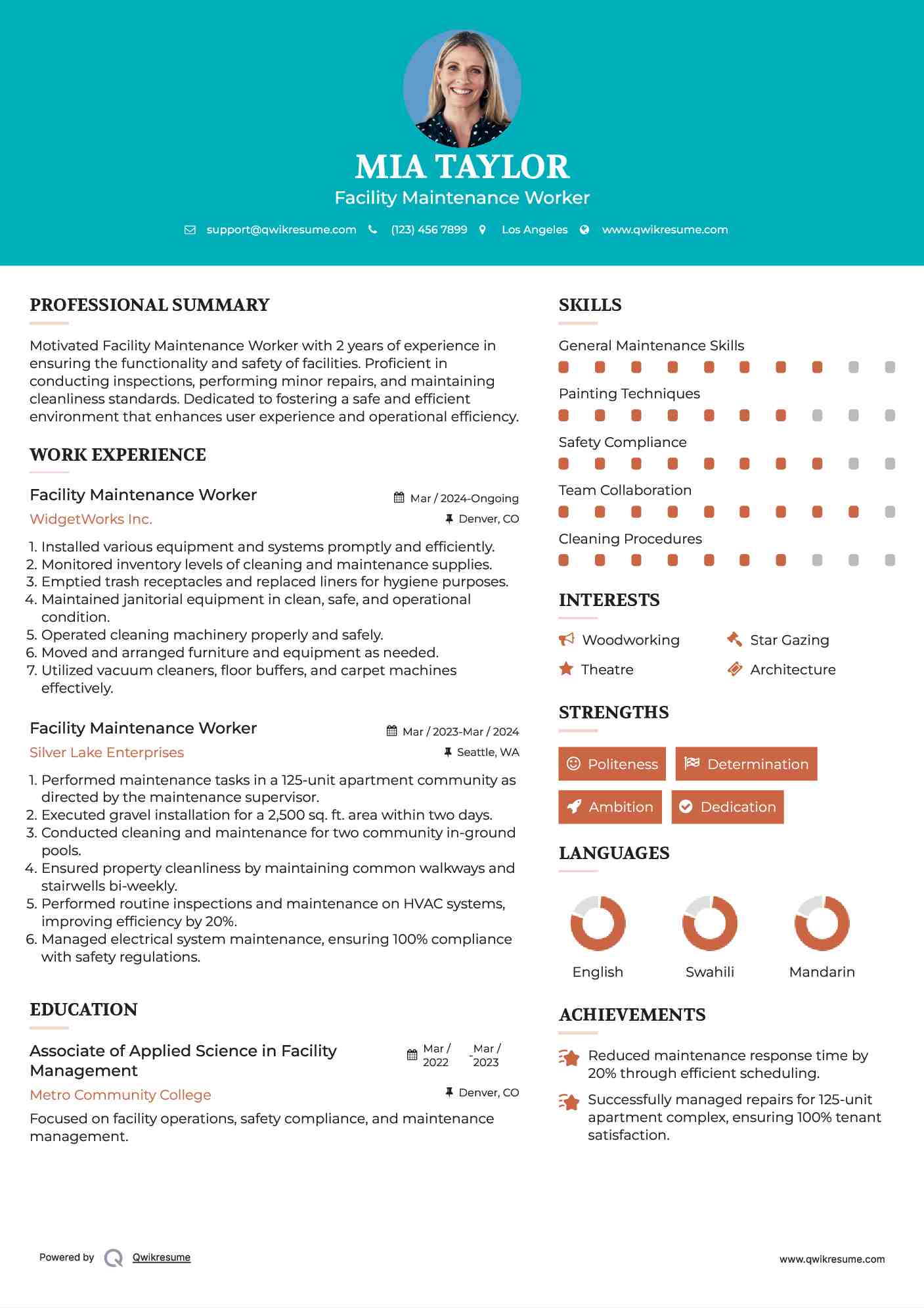 Facility Maintenance Worker Resume Example