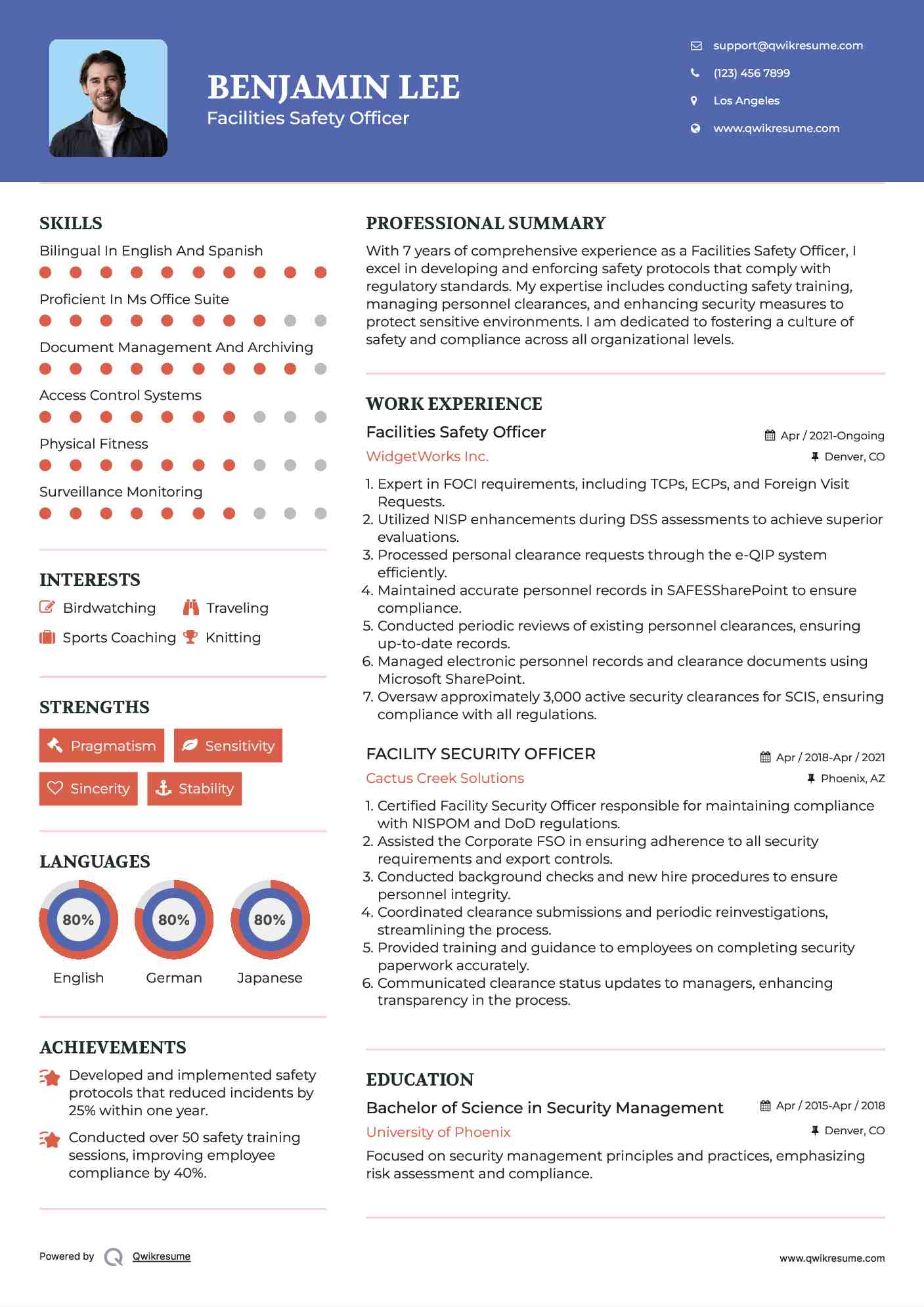 Facilities Safety Officer Resume Sample