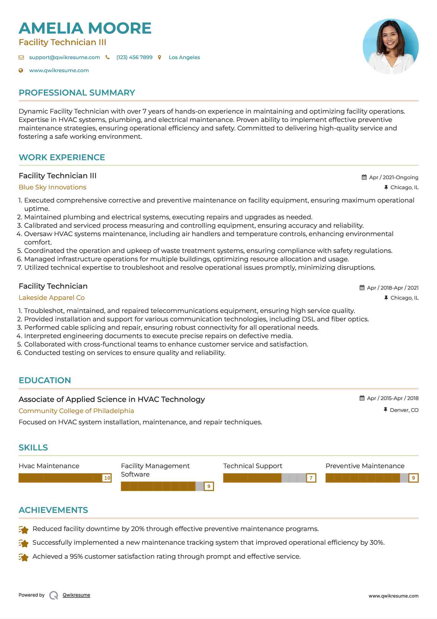 Facility Technician III Resume Format