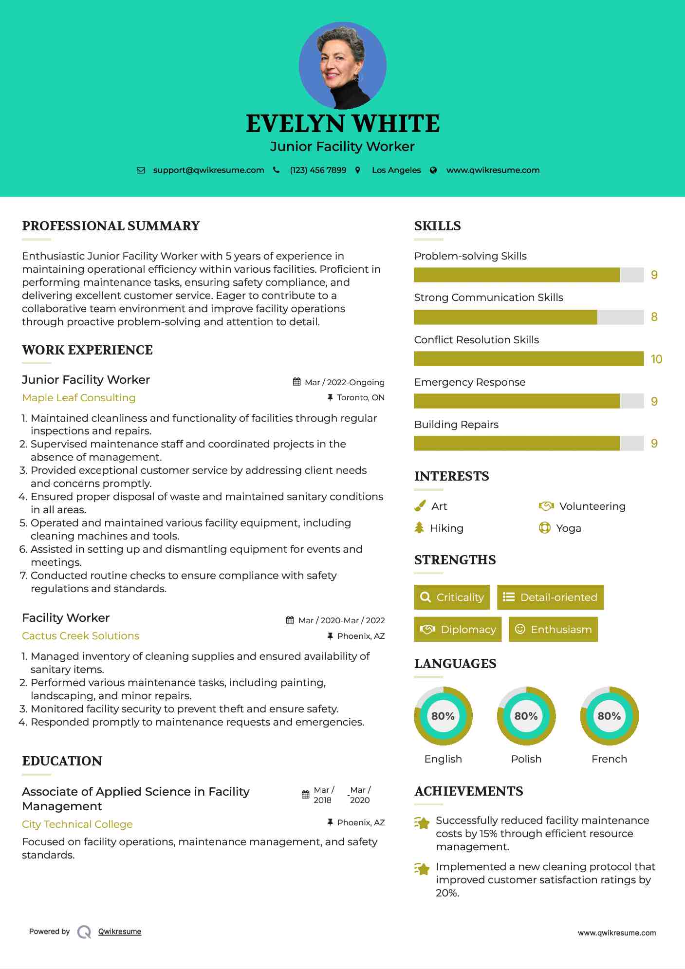 Junior Facility Worker Resume Template