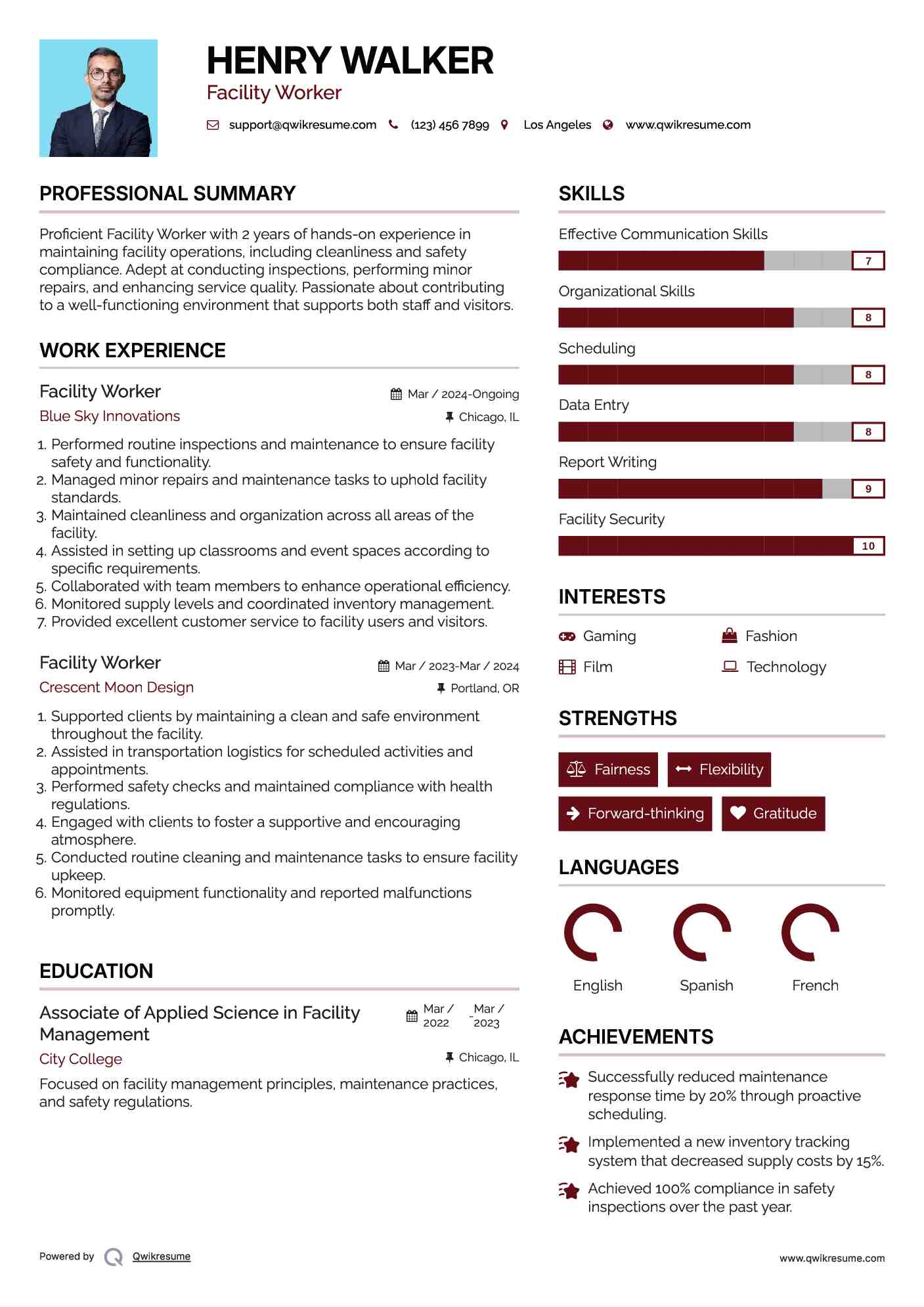 Facility Worker Resume Template
