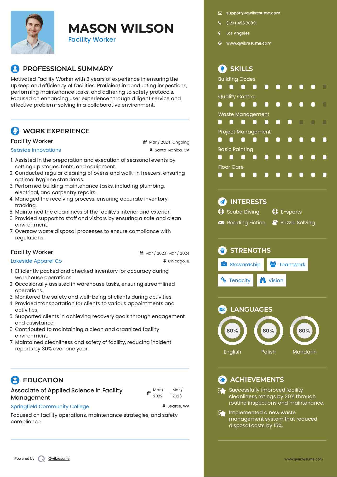 Facility Worker Resume Model