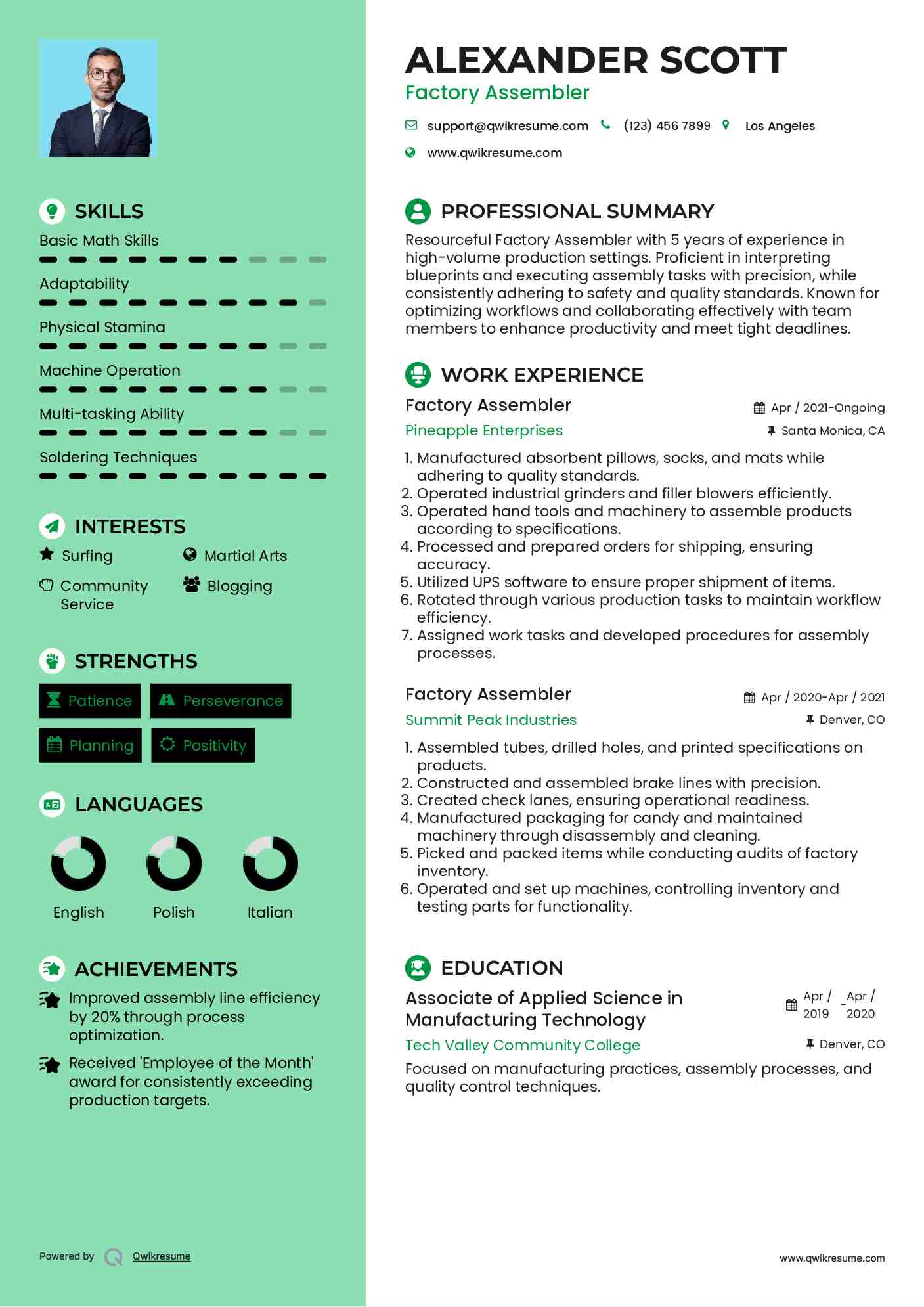 Factory Assembler Resume Example