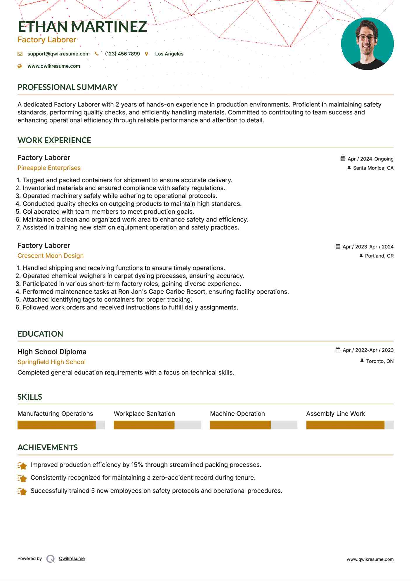 Factory Laborer Resume Format