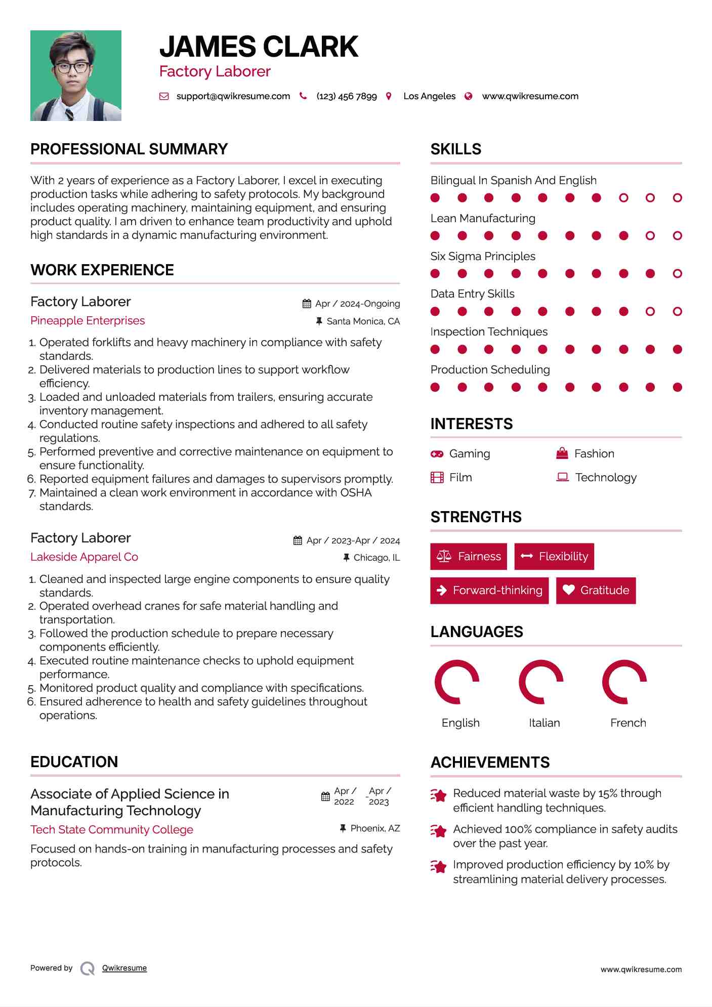 Factory Laborer Resume Template