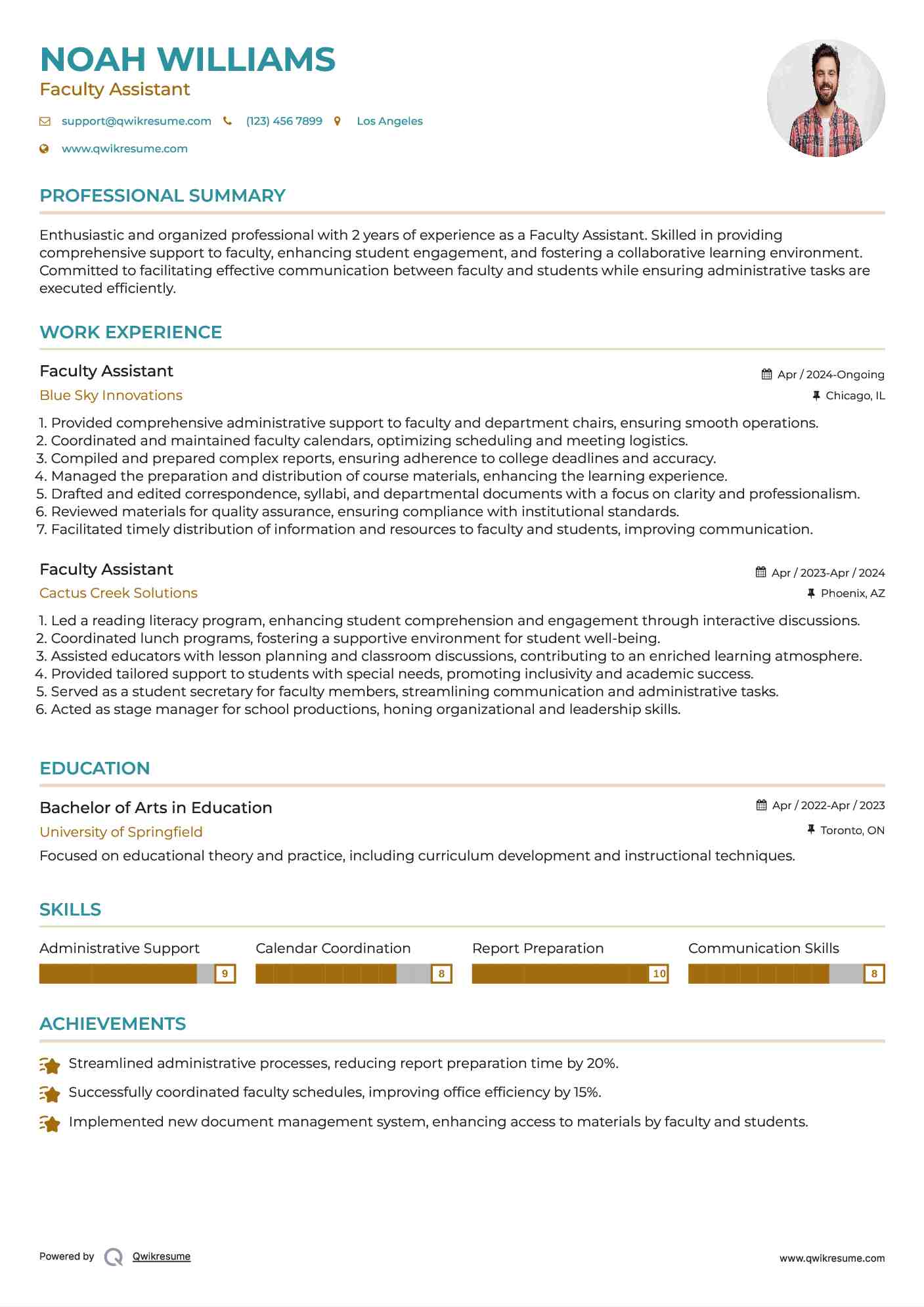 Faculty Assistant Resume Example