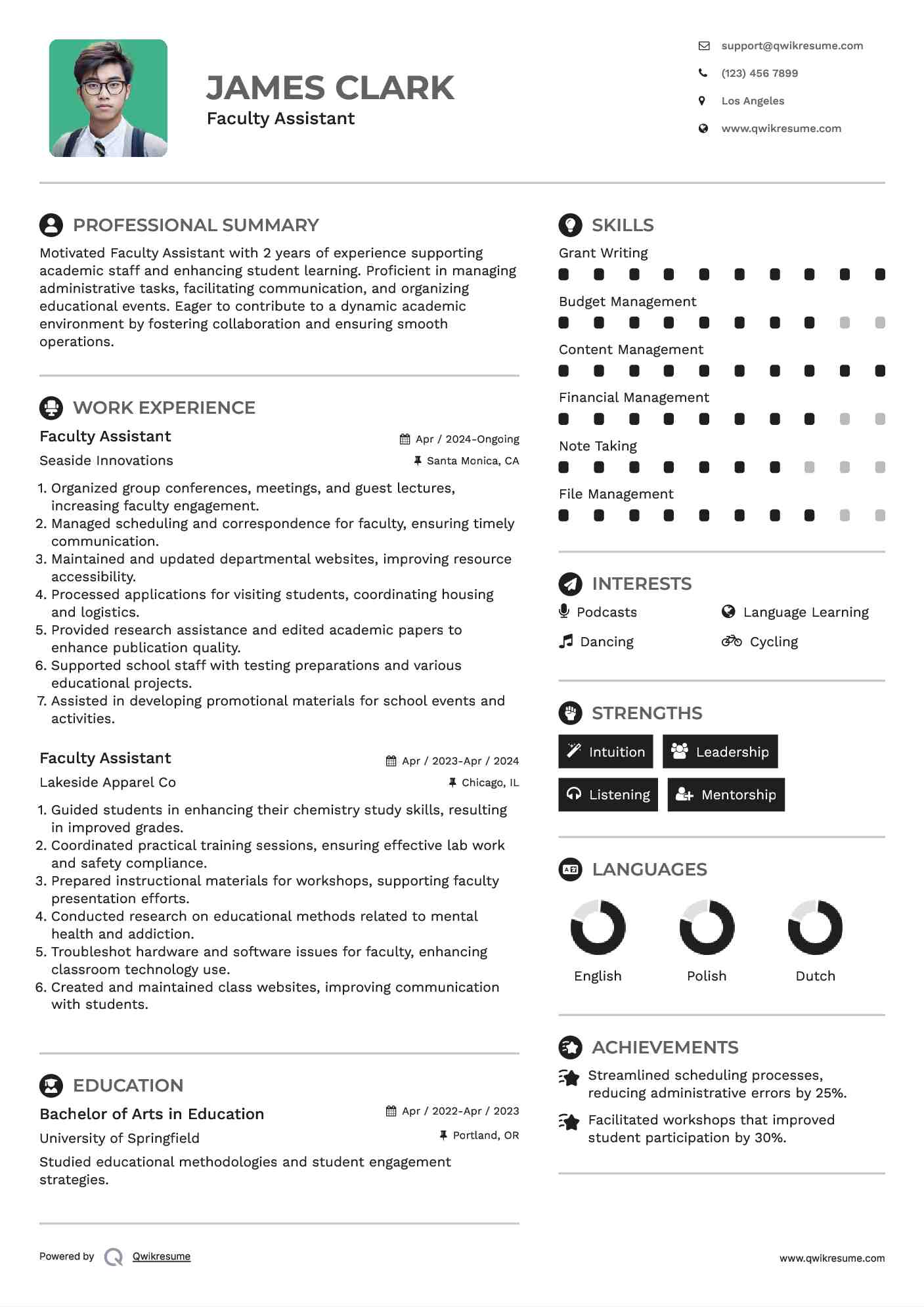 Faculty Assistant Resume Format