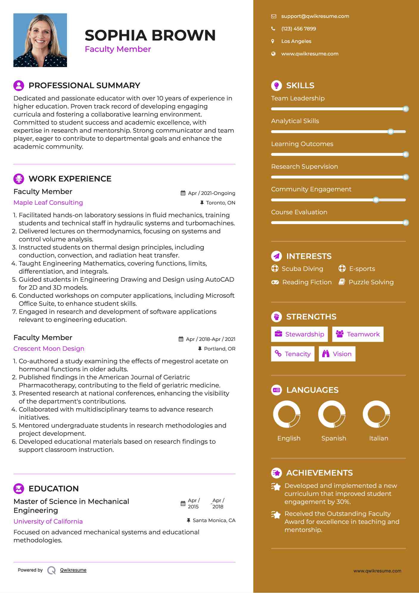 Faculty Member Resume Format