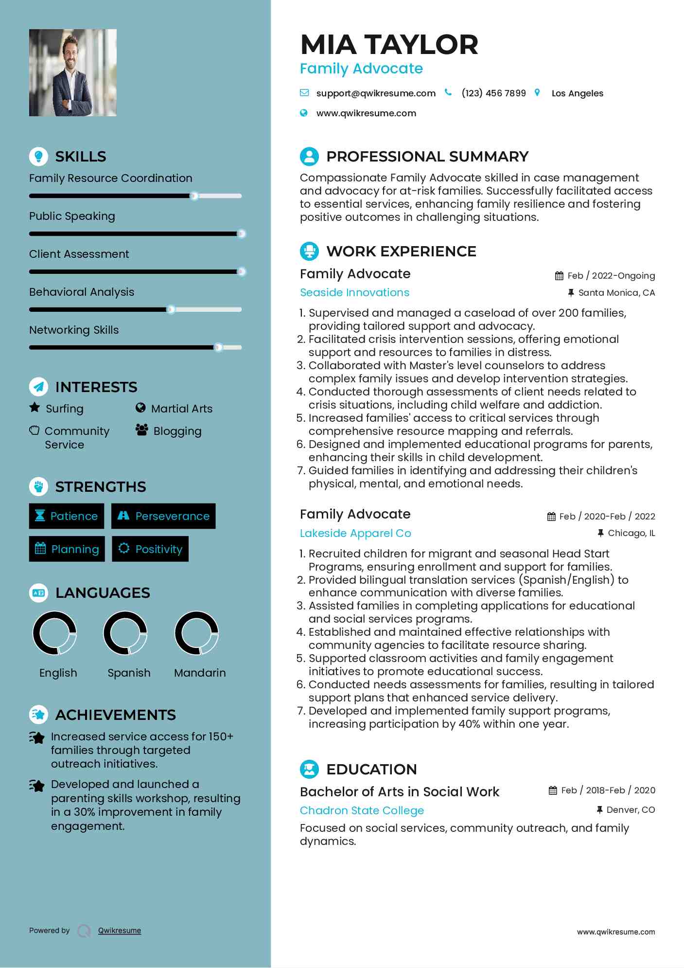 Family Advocate Resume Model