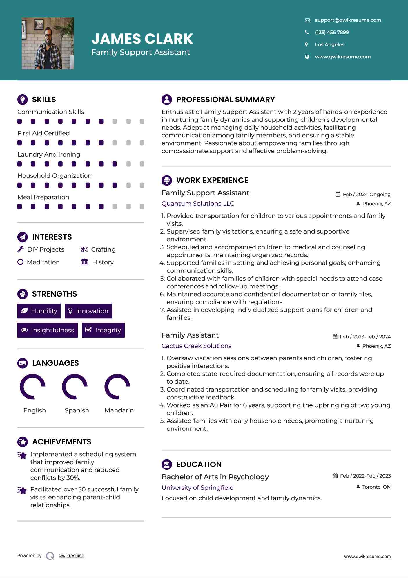 Family Support Assistant Resume Template