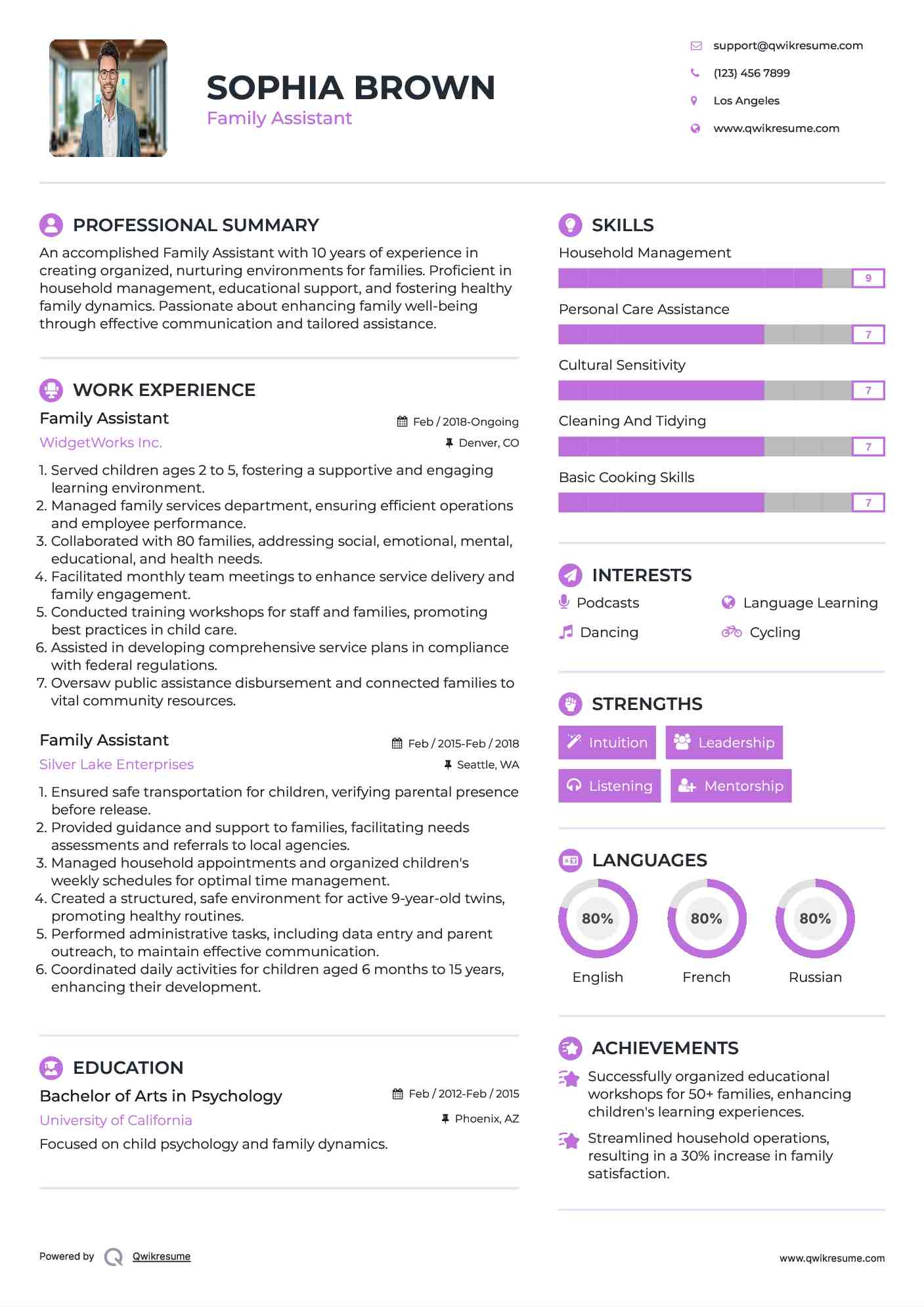 Family Assistant Resume Template