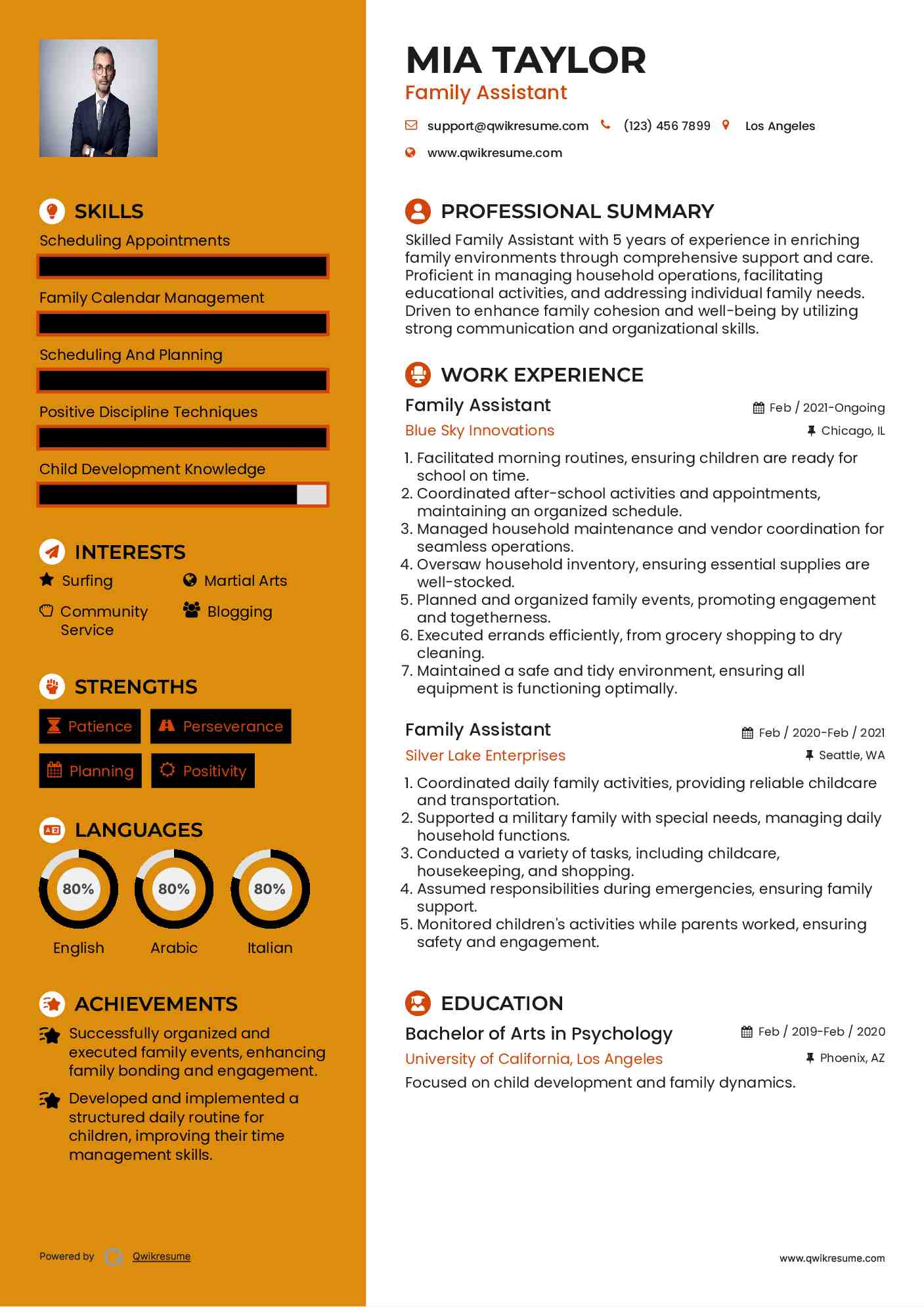 Family Assistant Resume Template