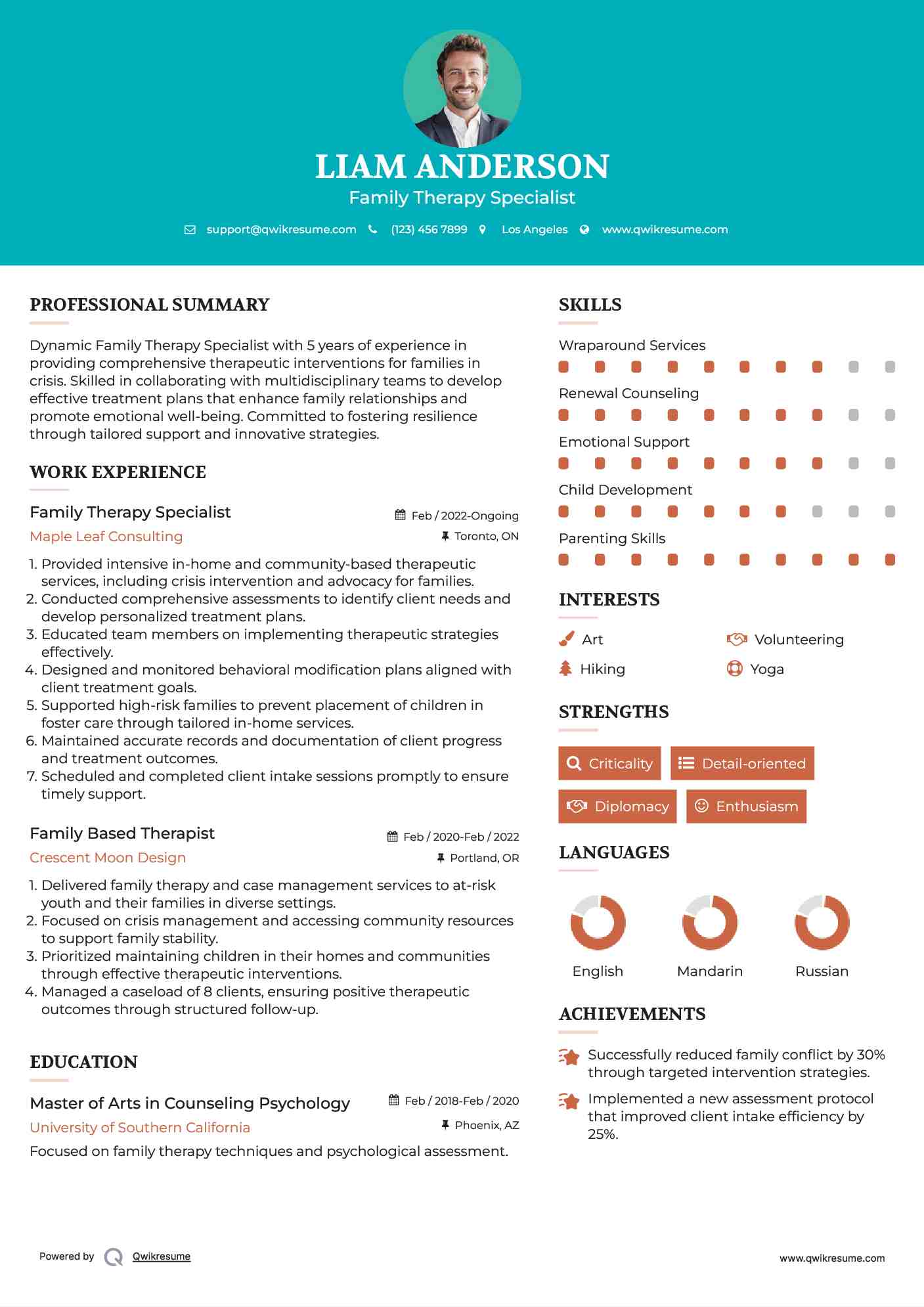 Family Therapy Specialist Resume Model