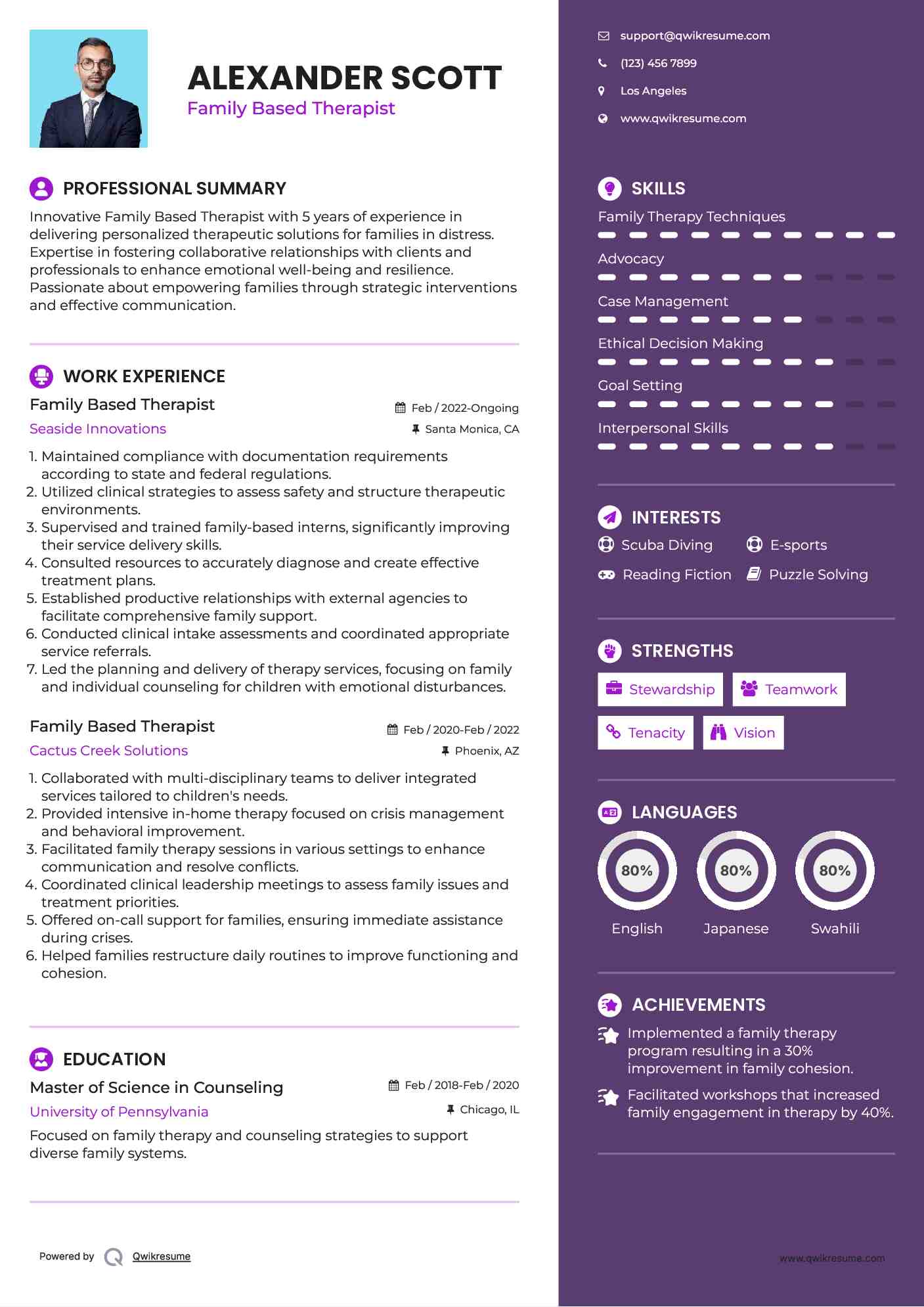 Family Based Therapist Resume Template