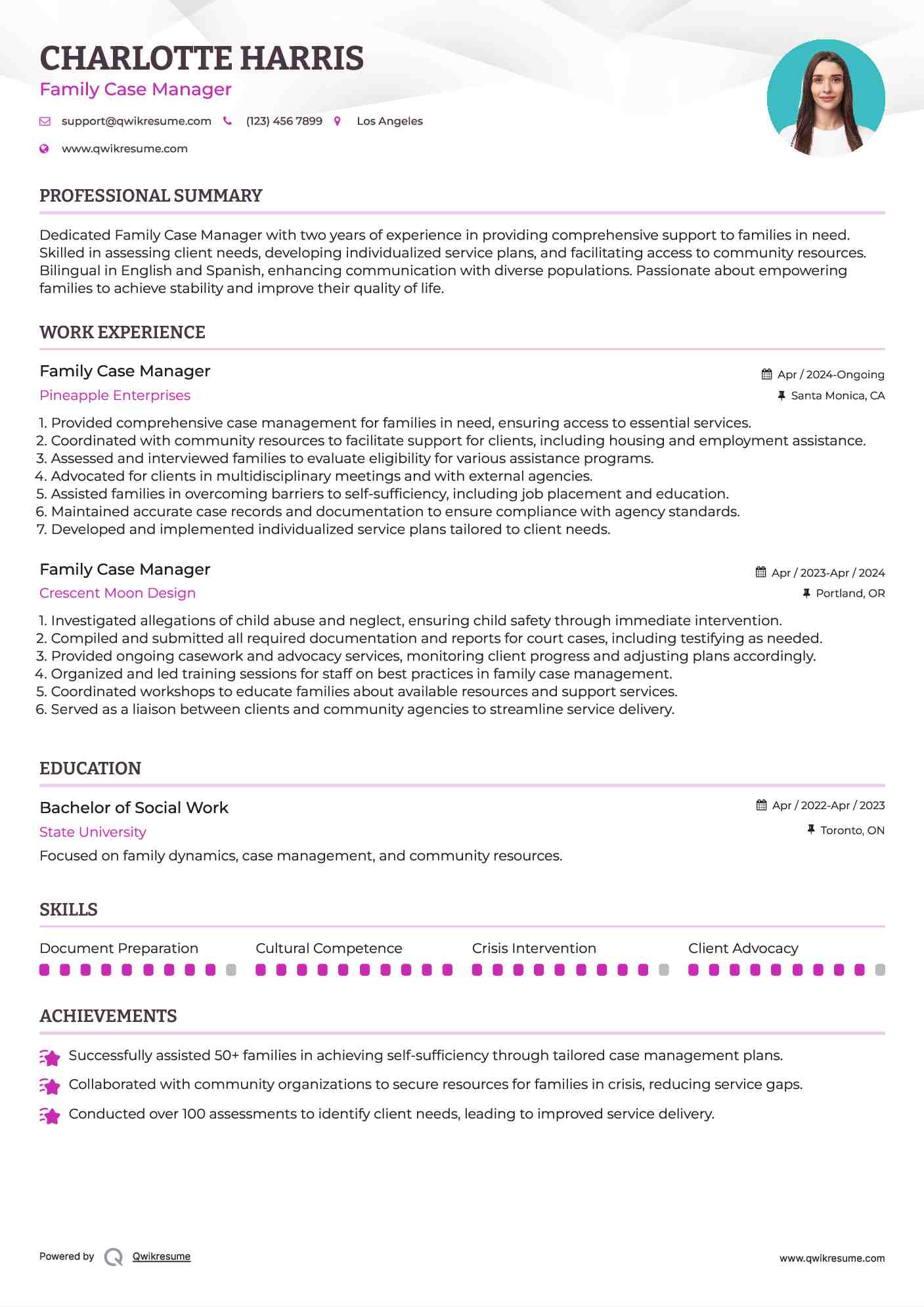 Family Case Manager Resume Format