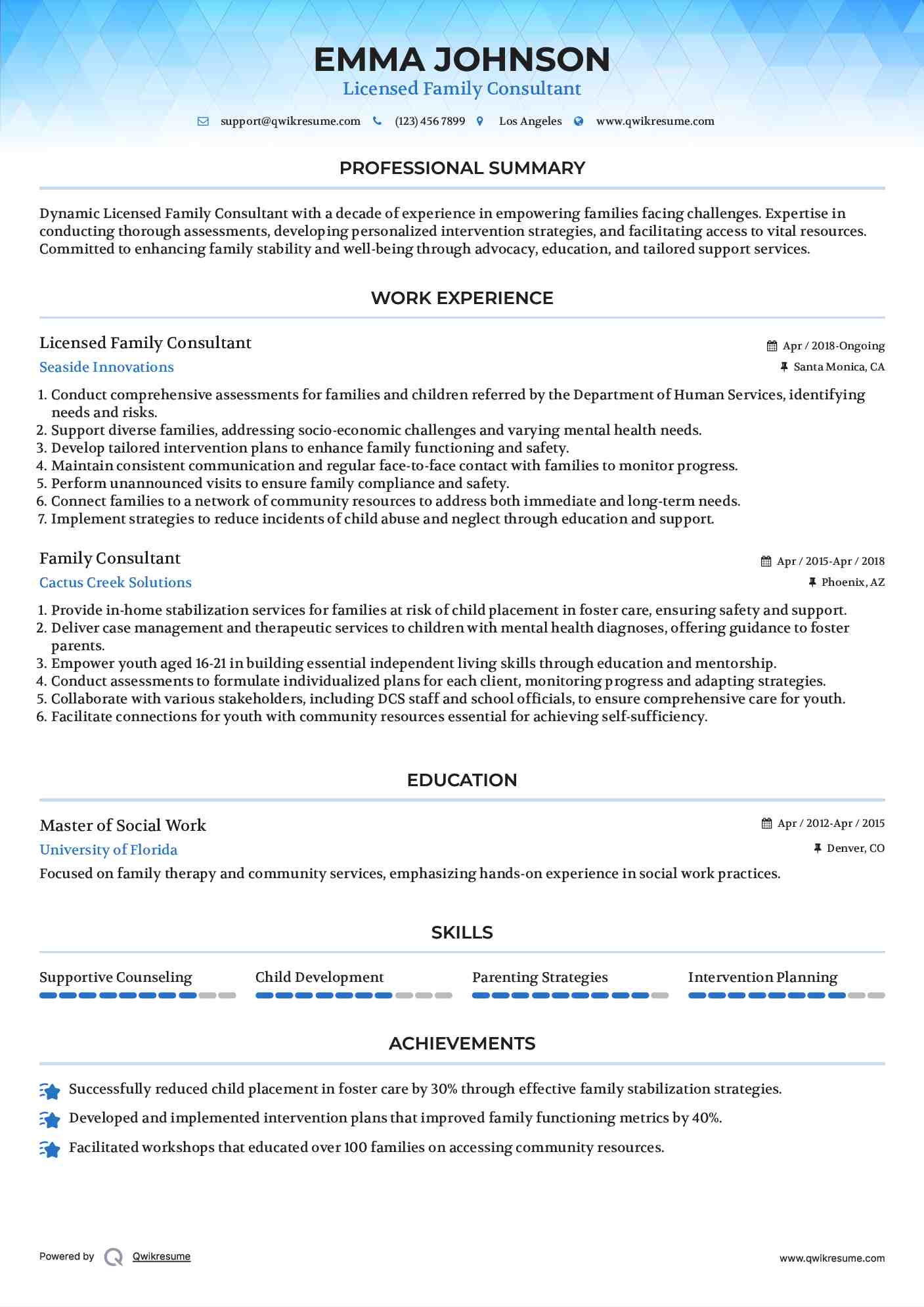 Licensed Family Consultant Resume Format